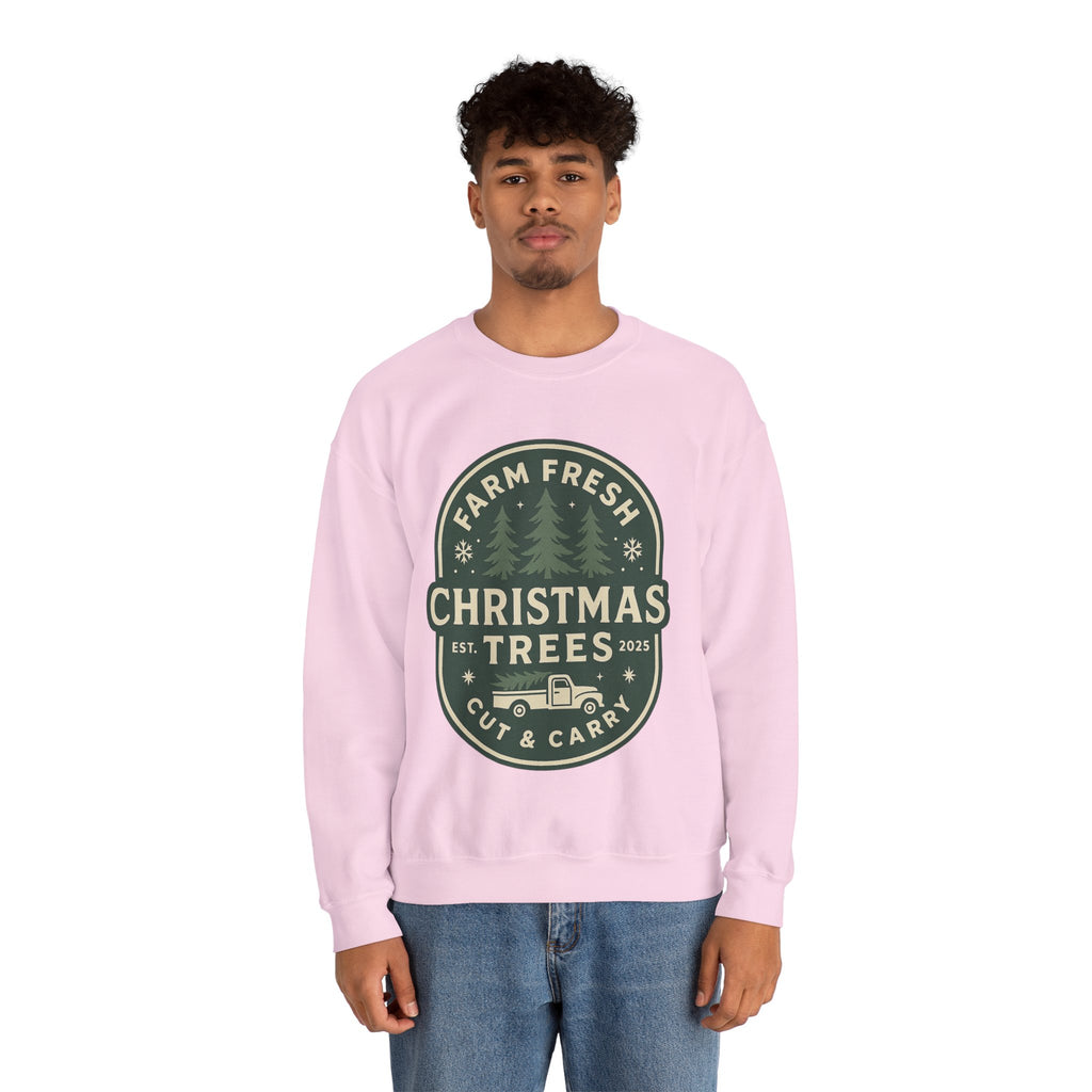 Farm Fresh Christmas Trees Sweatshirt, Cozy Holiday Apparel, Unisex Crewneck, Seasonal Gift, Christmas Sweater, Winter Wardrobe