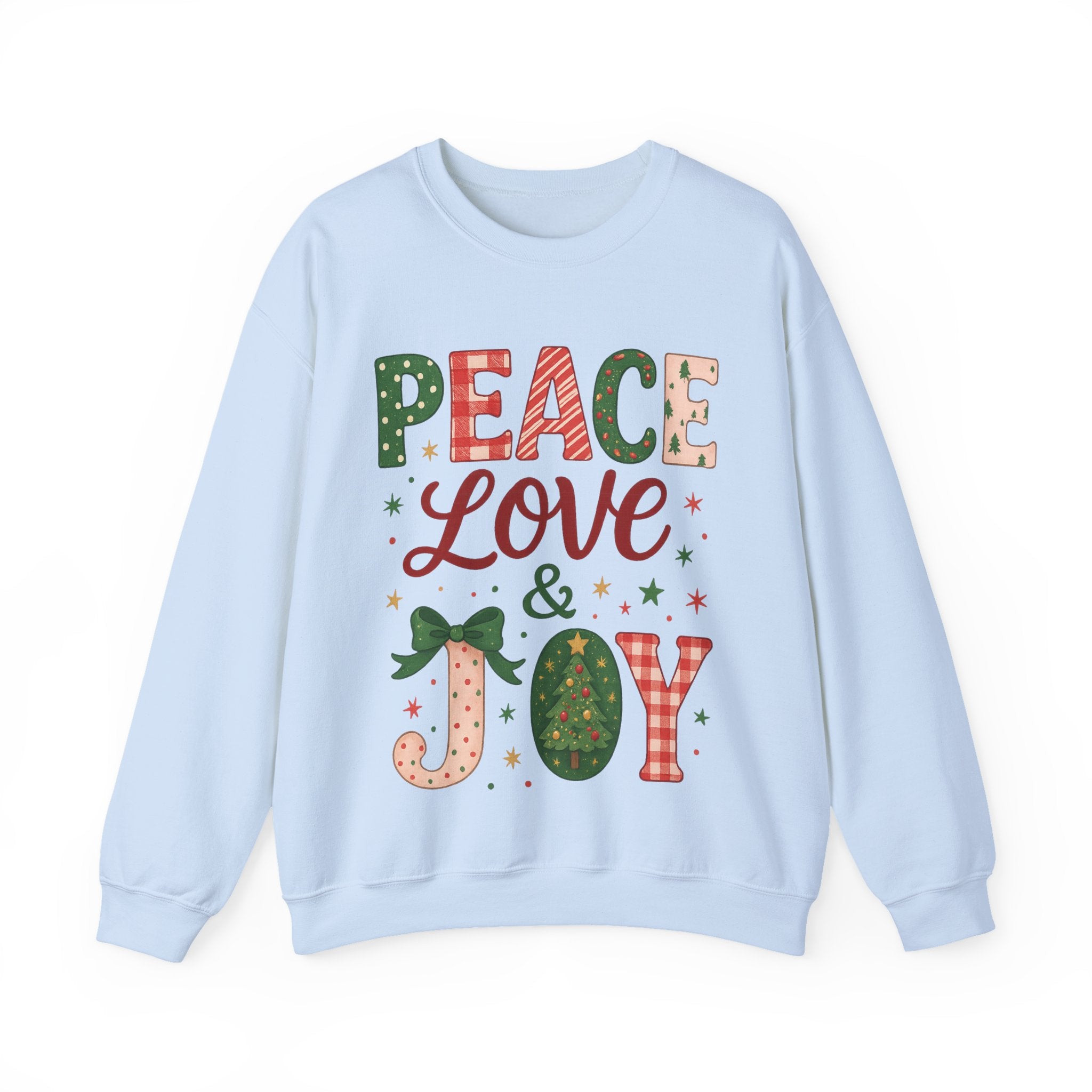 Peace, Love & Joy Christmas Sweatshirt – Festive Unisex Crewneck, Cozy Holiday Pullover, Positive Vibes Gift for Friends & Family