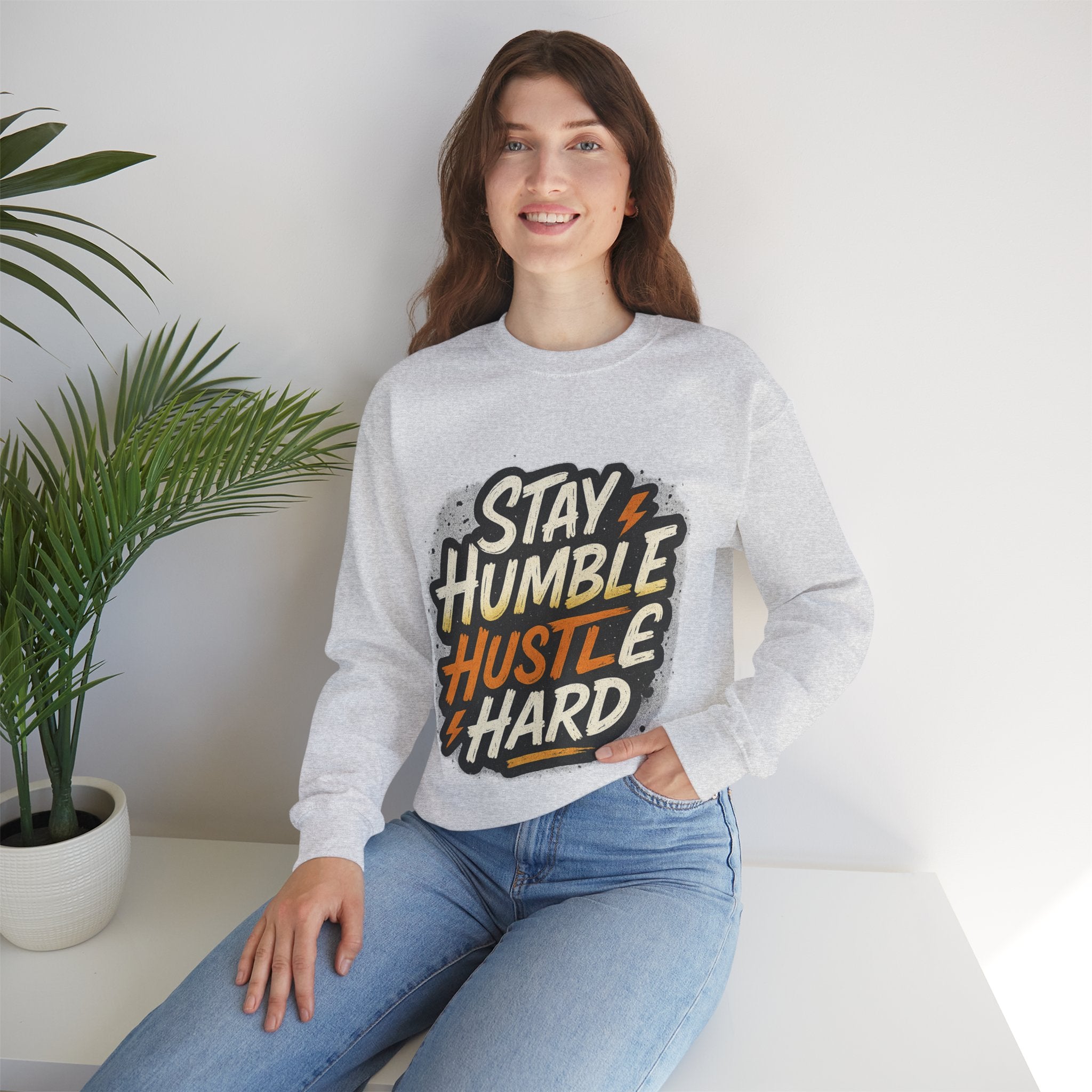 Stay Humble Hustle Hard Crewneck Sweatshirt | Motivational Unisex Sweatshirt | Inspirational Gift | Positive Quote Apparel