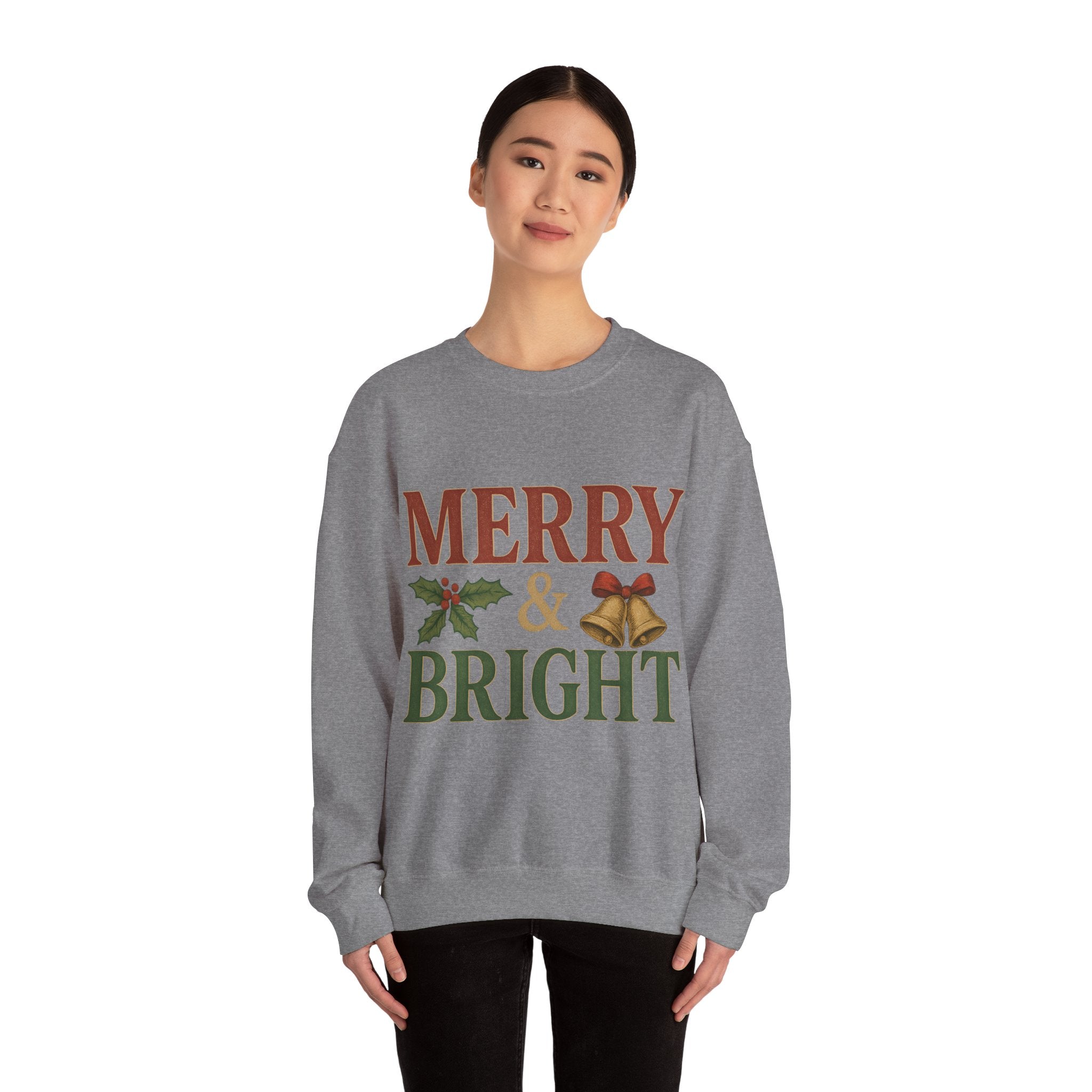 Merry & Bright Crewneck Sweatshirt – Cozy Holiday Pullover, Unisex Christmas Sweater, Warm Winter Gift for Friends & Family