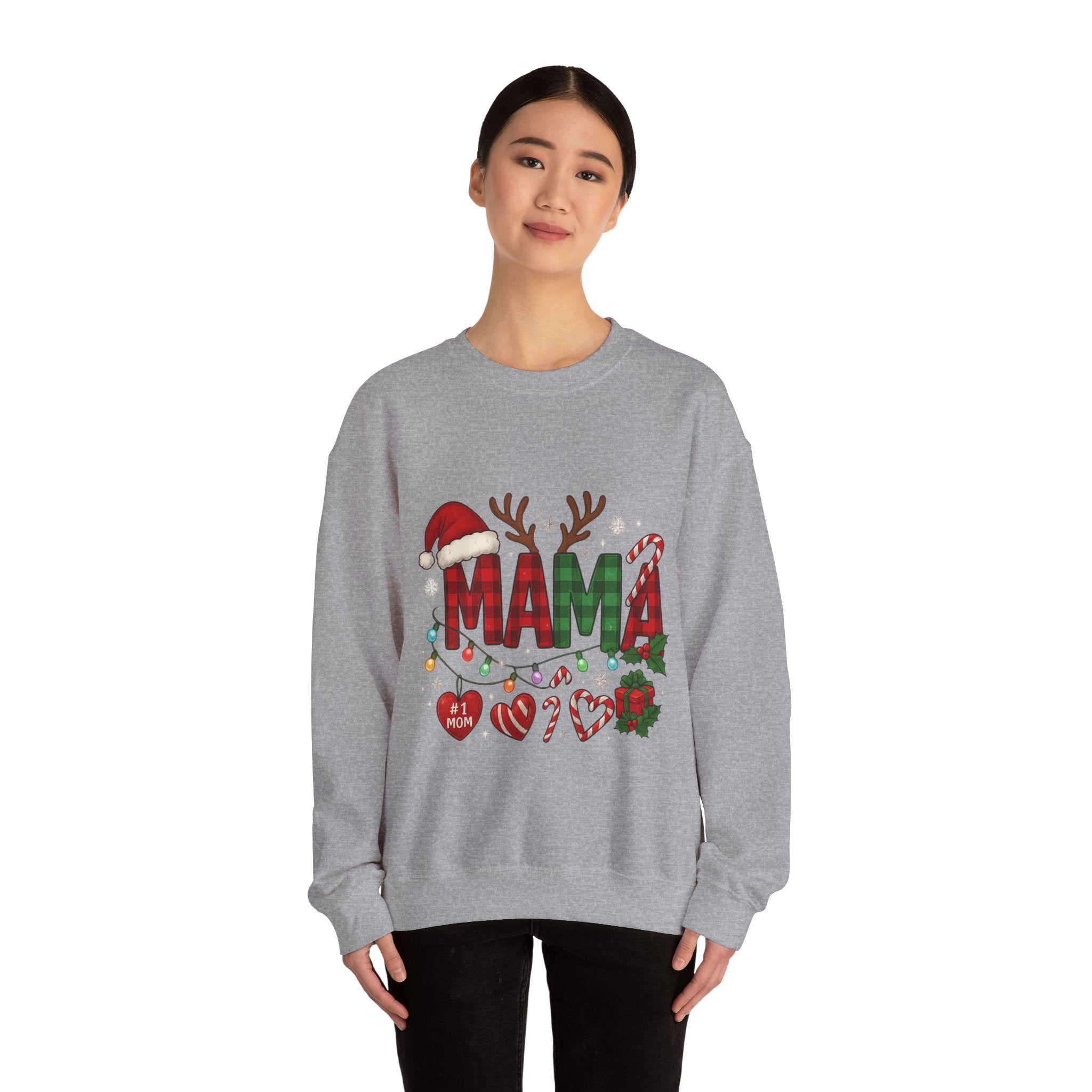 Festive Mama Crewneck Sweatshirt, Christmas Gift for Mom, Holiday Apparel, Merry Mama Sweater, Cozy Family Wear