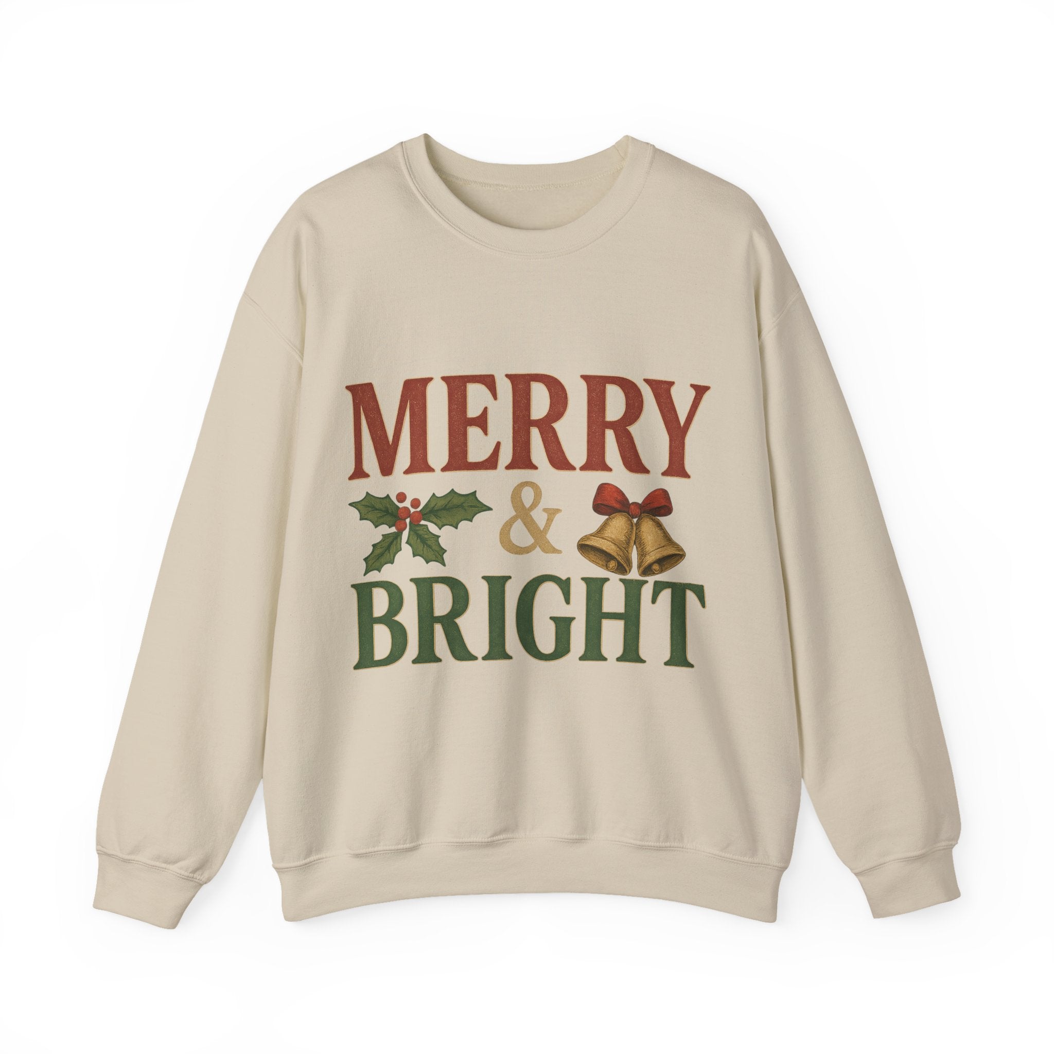 Merry & Bright Crewneck Sweatshirt – Cozy Holiday Pullover, Unisex Christmas Sweater, Warm Winter Gift for Friends & Family