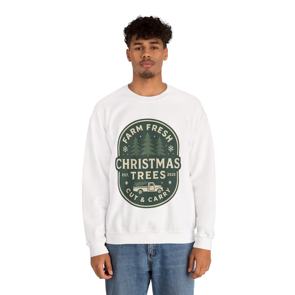 Farm Fresh Christmas Trees Sweatshirt, Cozy Holiday Apparel, Unisex Crewneck, Seasonal Gift, Christmas Sweater, Winter Wardrobe