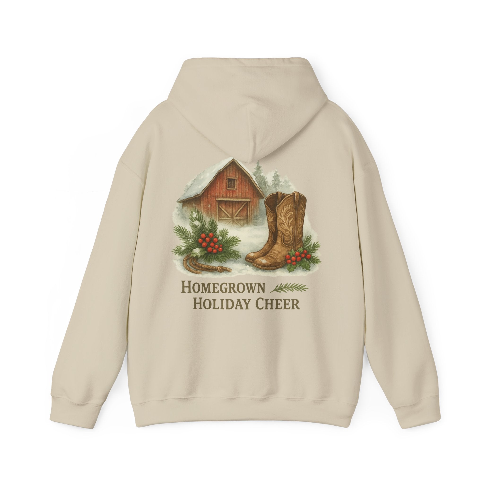 Homegrown Holiday Cheer Hoodie – Cozy Farmhouse Christmas Sweatshirt | Unisex Winter Pullover | Thoughtful Holiday Gift