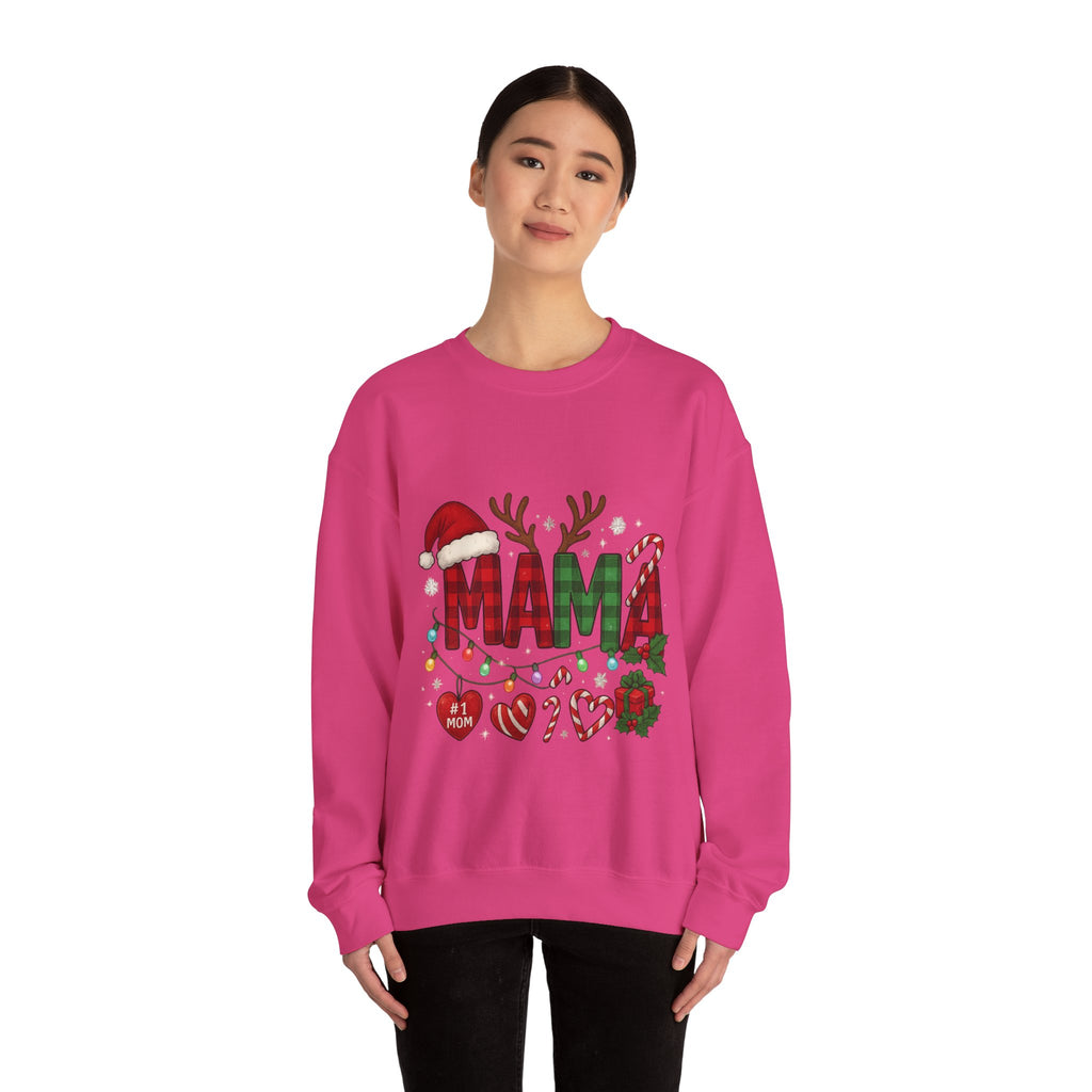 Festive Mama Crewneck Sweatshirt, Christmas Gift for Mom, Holiday Apparel, Merry Mama Sweater, Cozy Family Wear
