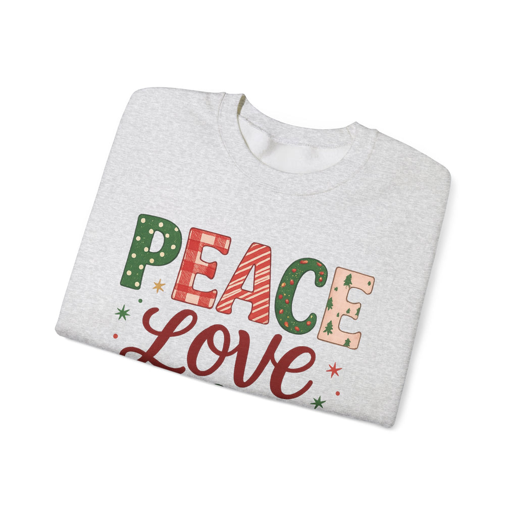 Peace, Love & Joy Christmas Sweatshirt – Festive Unisex Crewneck, Cozy Holiday Pullover, Positive Vibes Gift for Friends & Family