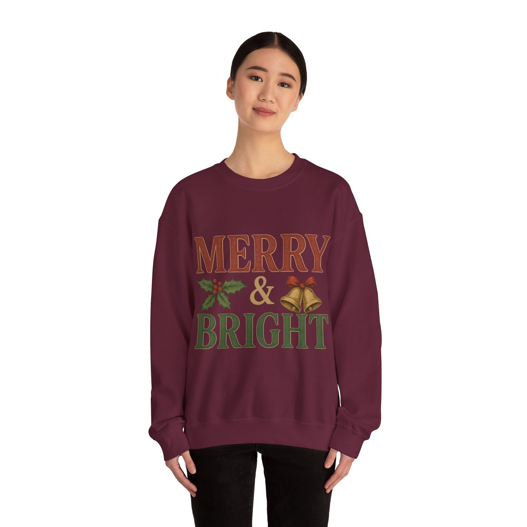 Merry & Bright Crewneck Sweatshirt – Cozy Holiday Pullover, Unisex Christmas Sweater, Warm Winter Gift for Friends & Family