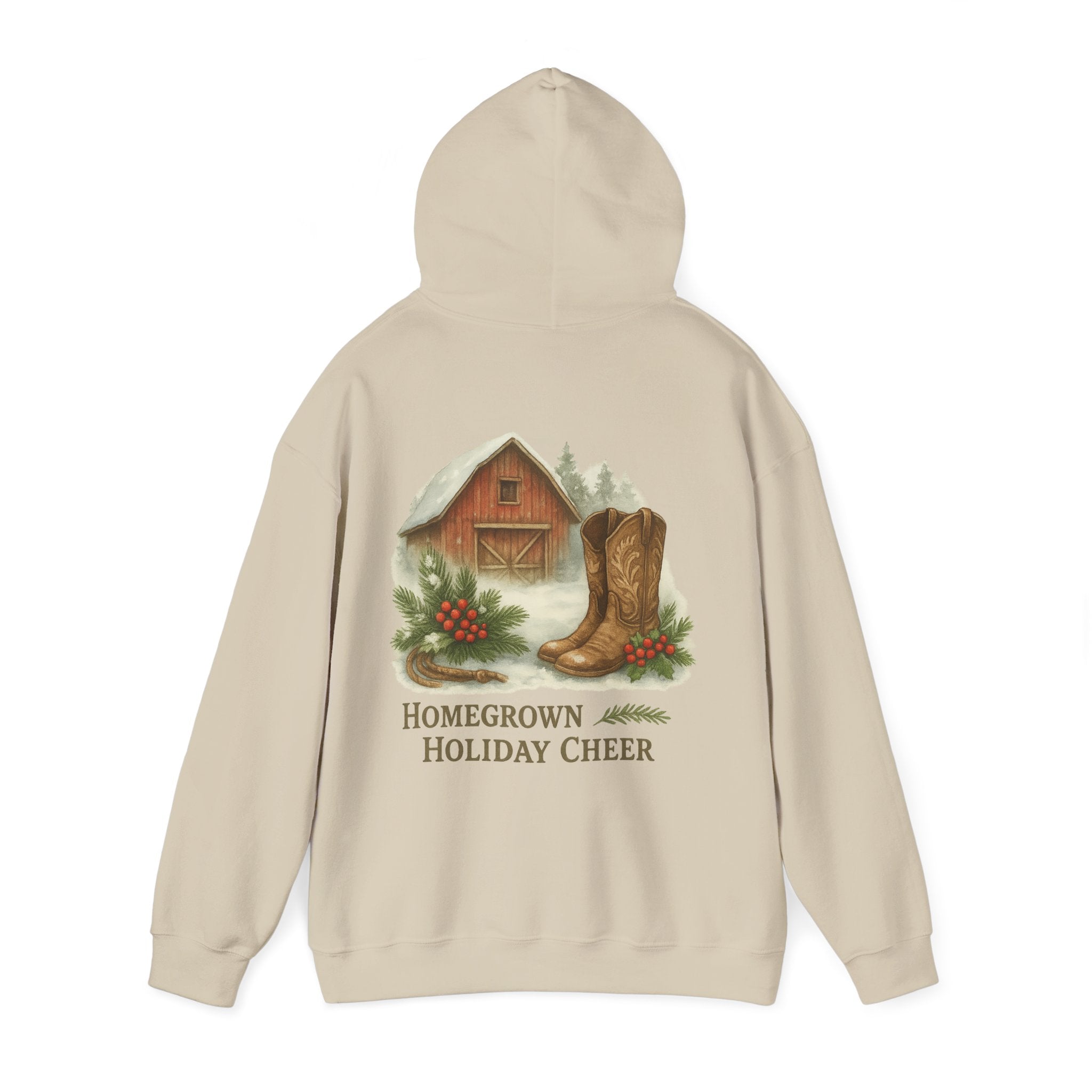 Homegrown Holiday Cheer Hoodie – Cozy Farmhouse Christmas Sweatshirt | Unisex Winter Pullover | Thoughtful Holiday Gift