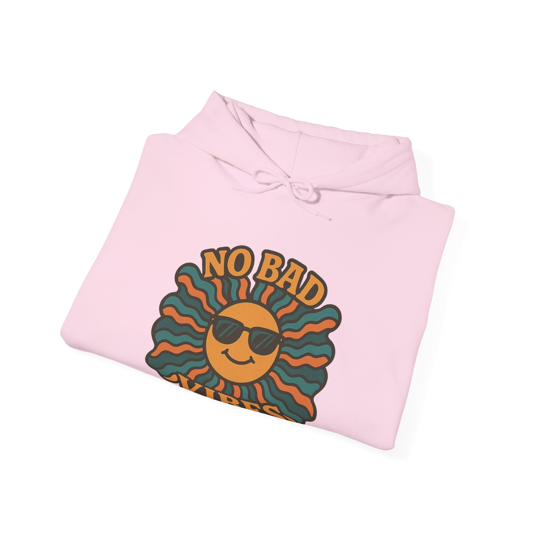 No Bad Vibes Hoodie – Unisex Pullover Sweatshirt, Cozy Positive Energy Hoodie, Retro Smiley Face, Chillwear Gift for Friends
