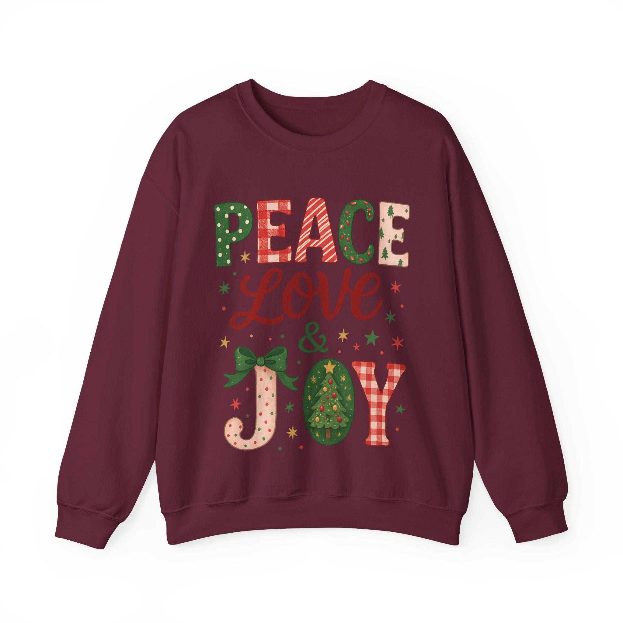 Peace, Love & Joy Christmas Sweatshirt – Festive Unisex Crewneck, Cozy Holiday Pullover, Positive Vibes Gift for Friends & Family