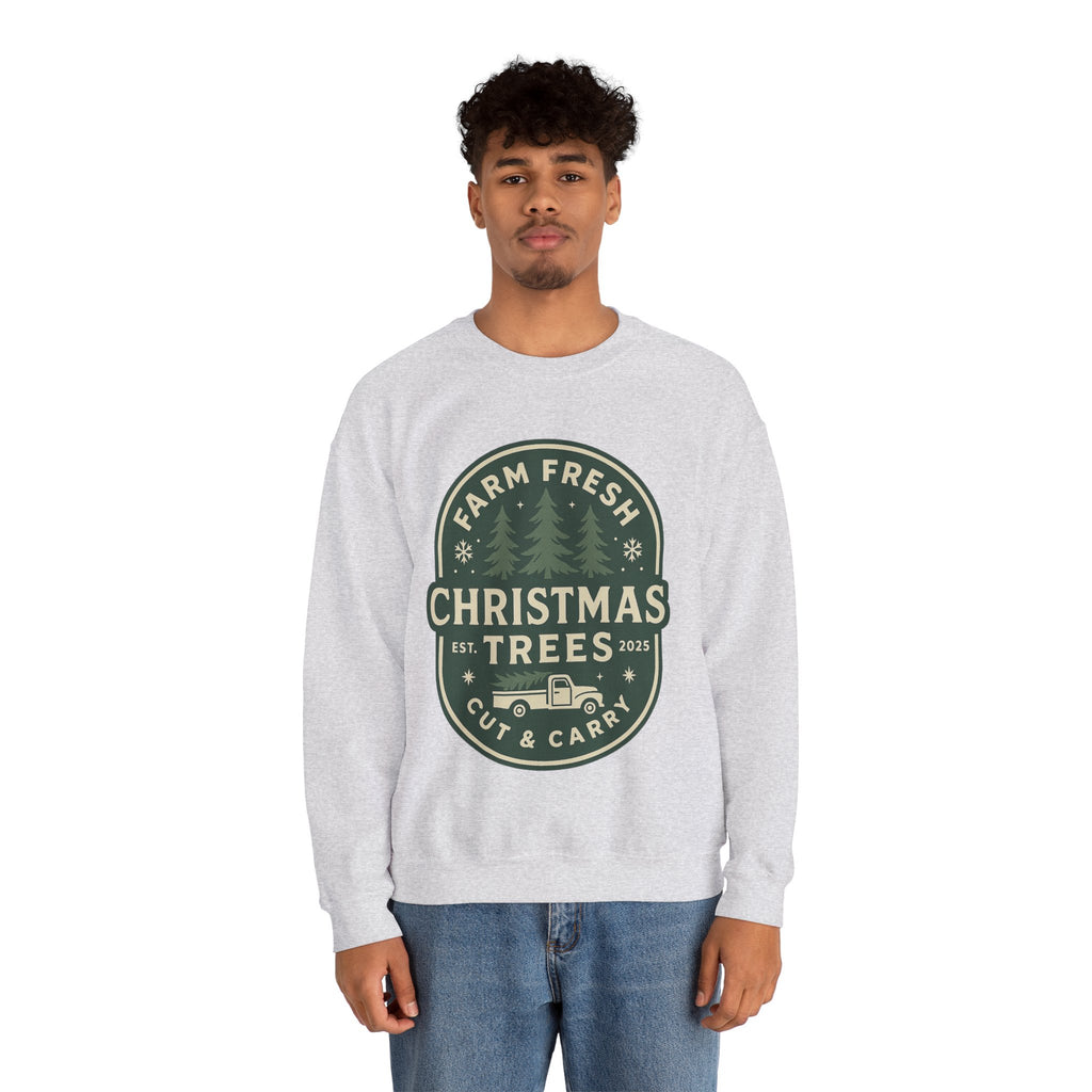 Farm Fresh Christmas Trees Sweatshirt, Cozy Holiday Apparel, Unisex Crewneck, Seasonal Gift, Christmas Sweater, Winter Wardrobe