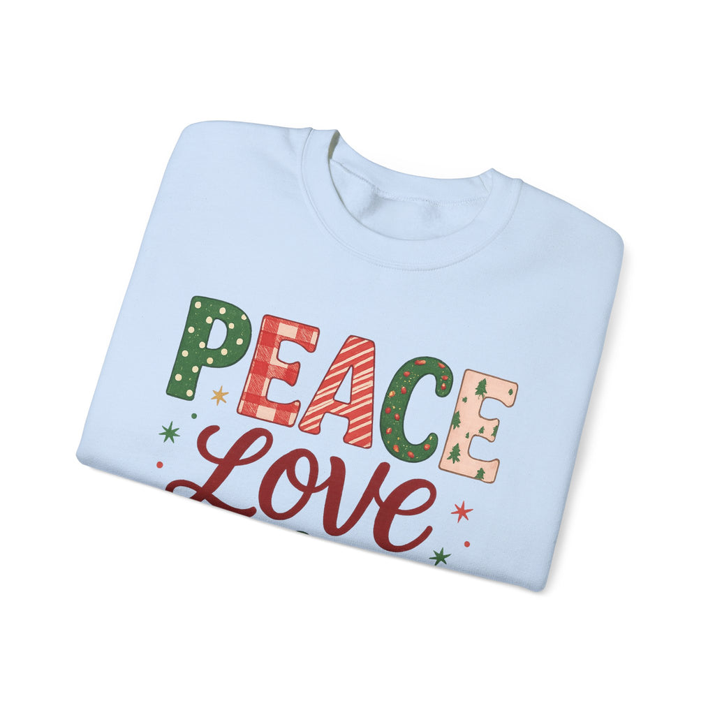 Peace, Love & Joy Christmas Sweatshirt – Festive Unisex Crewneck, Cozy Holiday Pullover, Positive Vibes Gift for Friends & Family