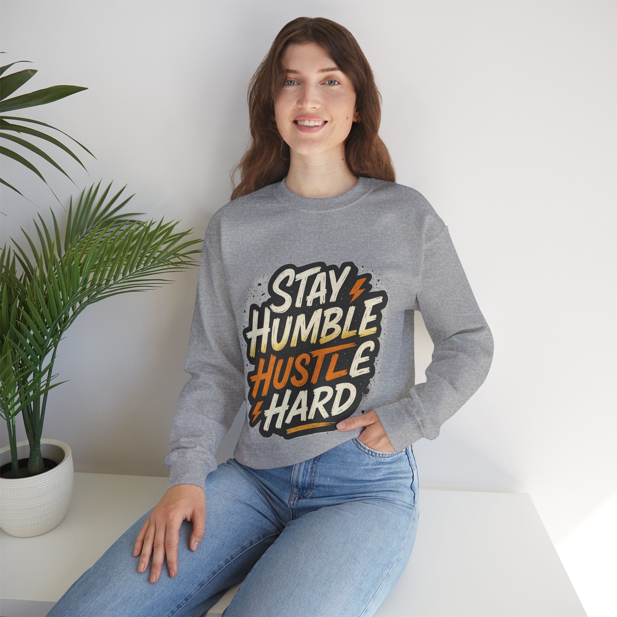 Stay Humble Hustle Hard Crewneck Sweatshirt | Motivational Unisex Sweatshirt | Inspirational Gift | Positive Quote Apparel