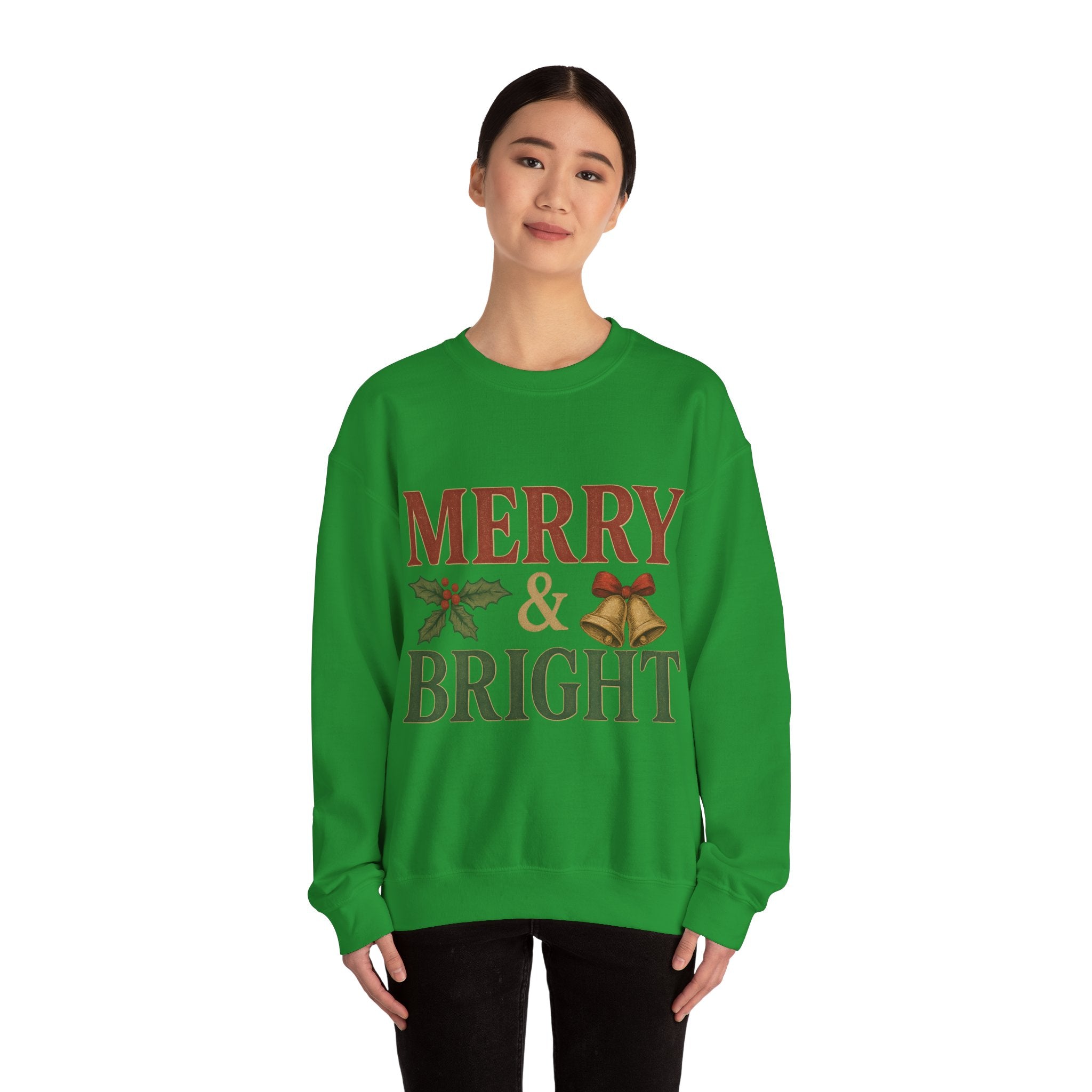 Merry & Bright Crewneck Sweatshirt – Cozy Holiday Pullover, Unisex Christmas Sweater, Warm Winter Gift for Friends & Family