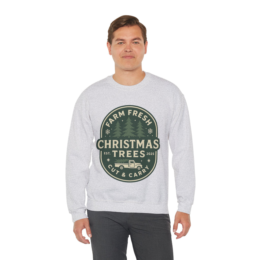 Farm Fresh Christmas Trees Sweatshirt, Cozy Holiday Apparel, Unisex Crewneck, Seasonal Gift, Christmas Sweater, Winter Wardrobe