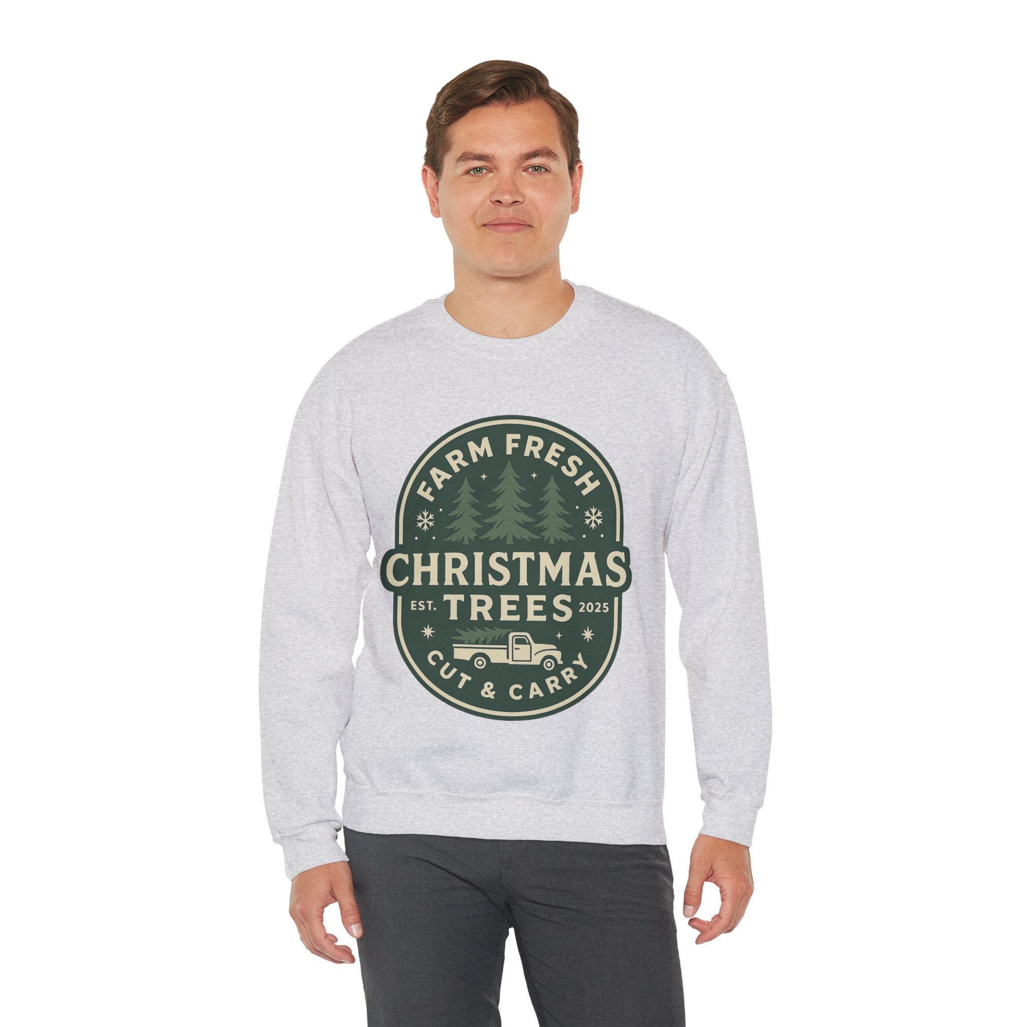 Farm Fresh Christmas Trees Sweatshirt, Cozy Holiday Apparel, Unisex Crewneck, Seasonal Gift, Christmas Sweater, Winter Wardrobe