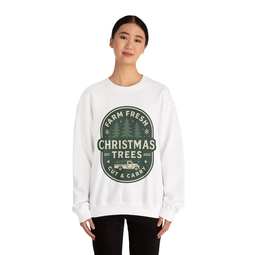 Farm Fresh Christmas Trees Sweatshirt, Cozy Holiday Apparel, Unisex Crewneck, Seasonal Gift, Christmas Sweater, Winter Wardrobe