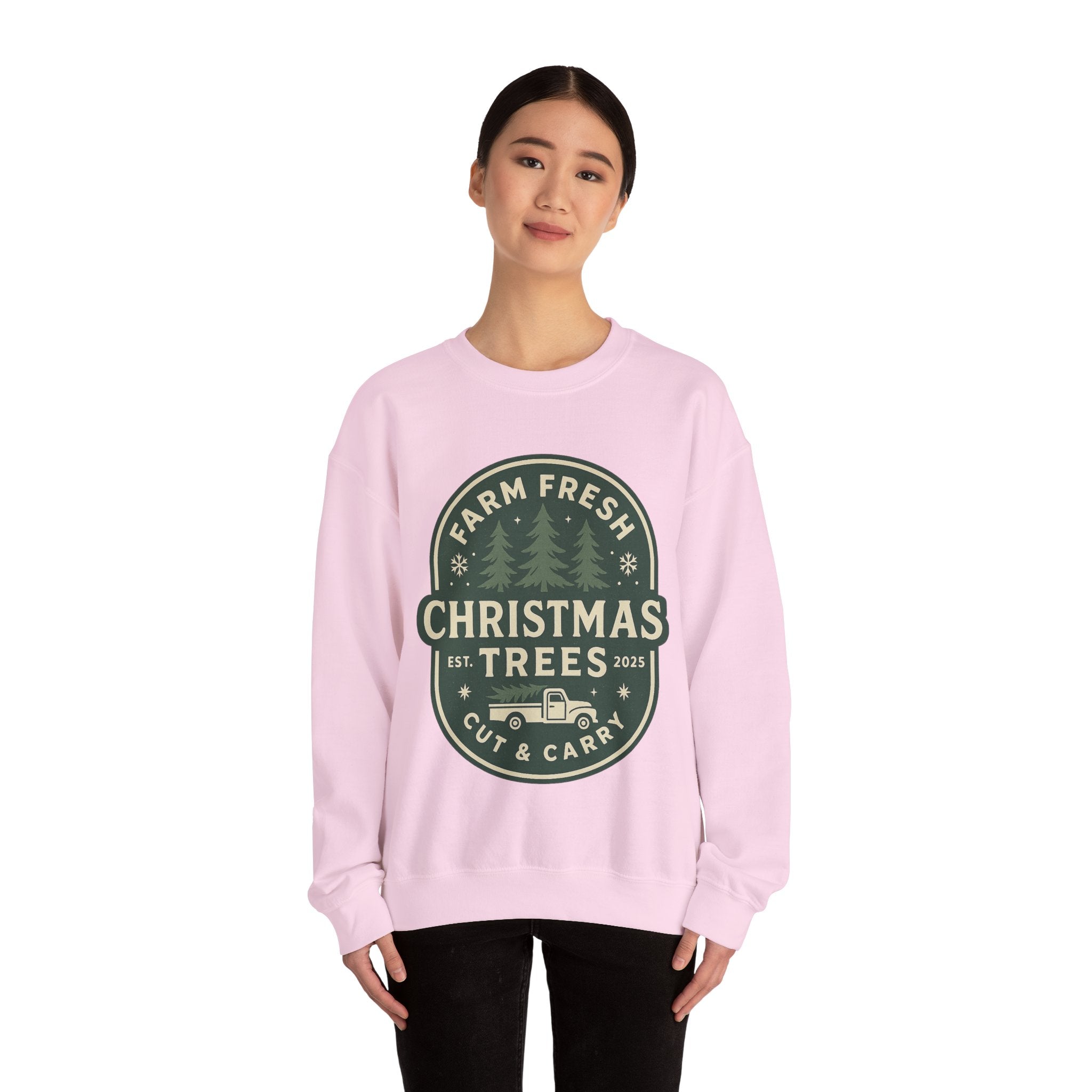 Farm Fresh Christmas Trees Sweatshirt, Cozy Holiday Apparel, Unisex Crewneck, Seasonal Gift, Christmas Sweater, Winter Wardrobe