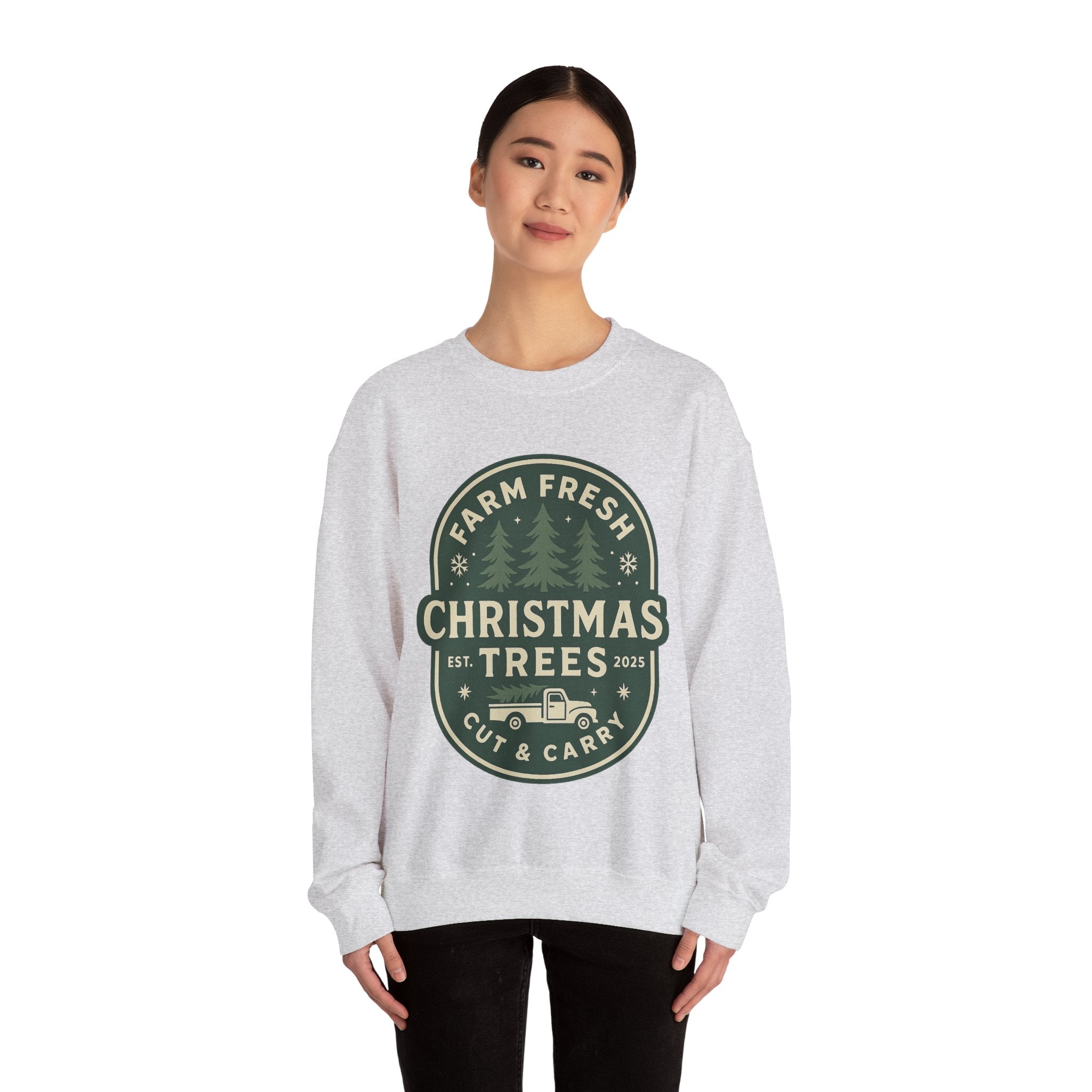 Farm Fresh Christmas Trees Sweatshirt, Cozy Holiday Apparel, Unisex Crewneck, Seasonal Gift, Christmas Sweater, Winter Wardrobe