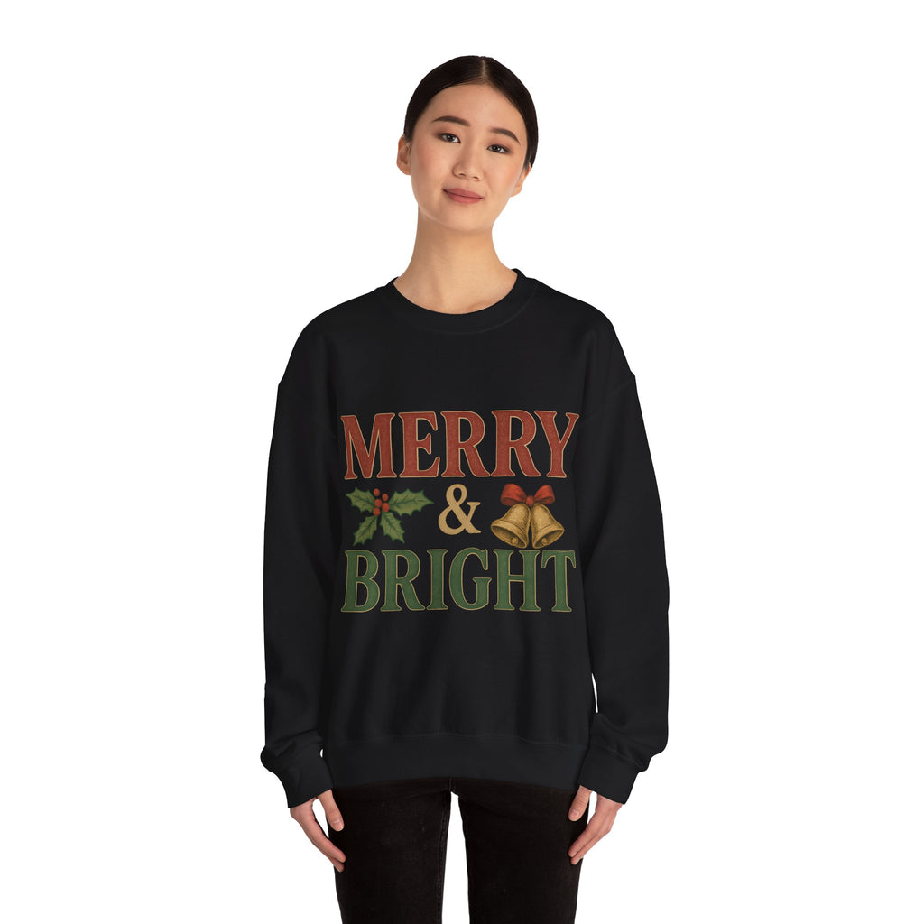 Merry & Bright Crewneck Sweatshirt – Cozy Holiday Pullover, Unisex Christmas Sweater, Warm Winter Gift for Friends & Family