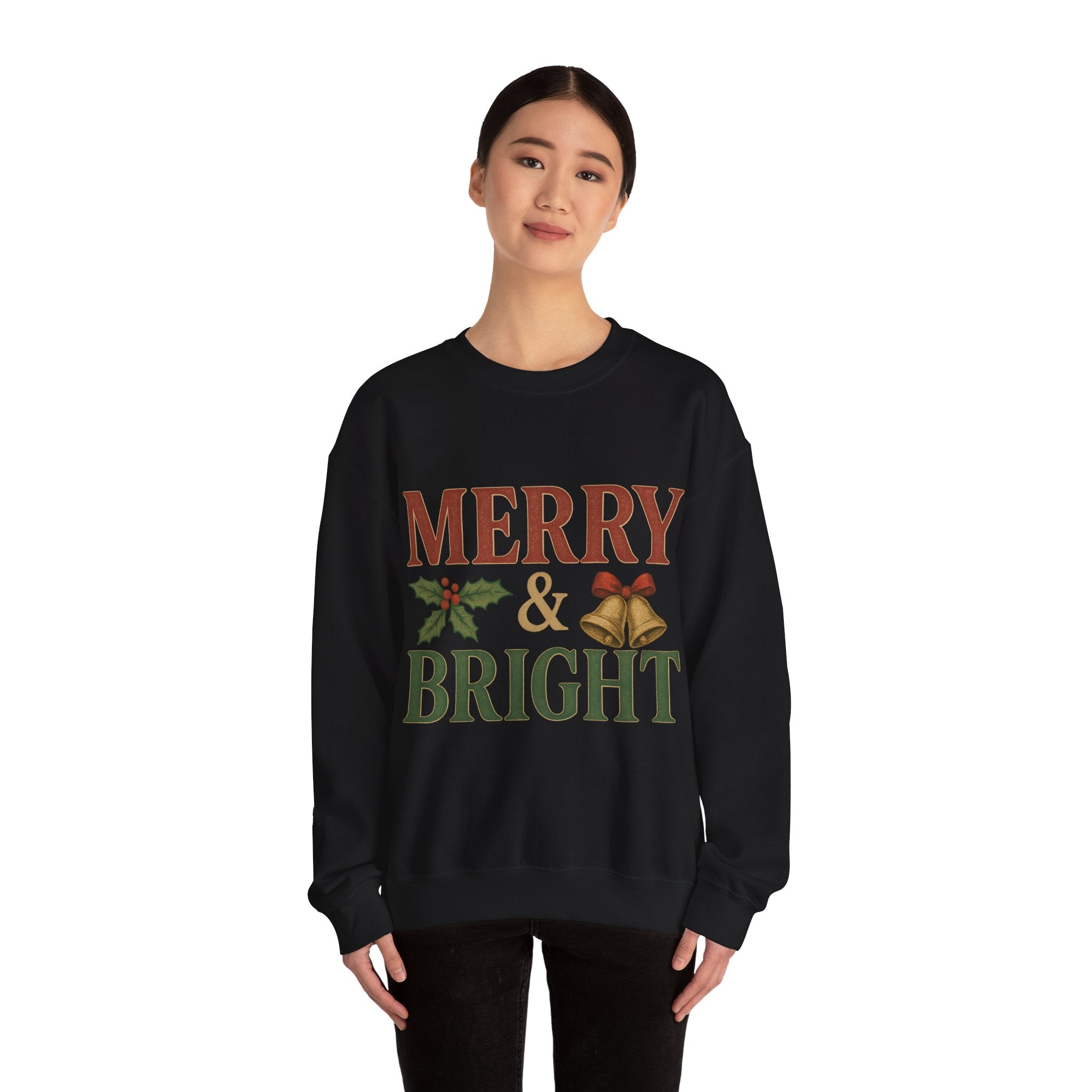 Merry & Bright Crewneck Sweatshirt – Cozy Holiday Pullover, Unisex Christmas Sweater, Warm Winter Gift for Friends & Family