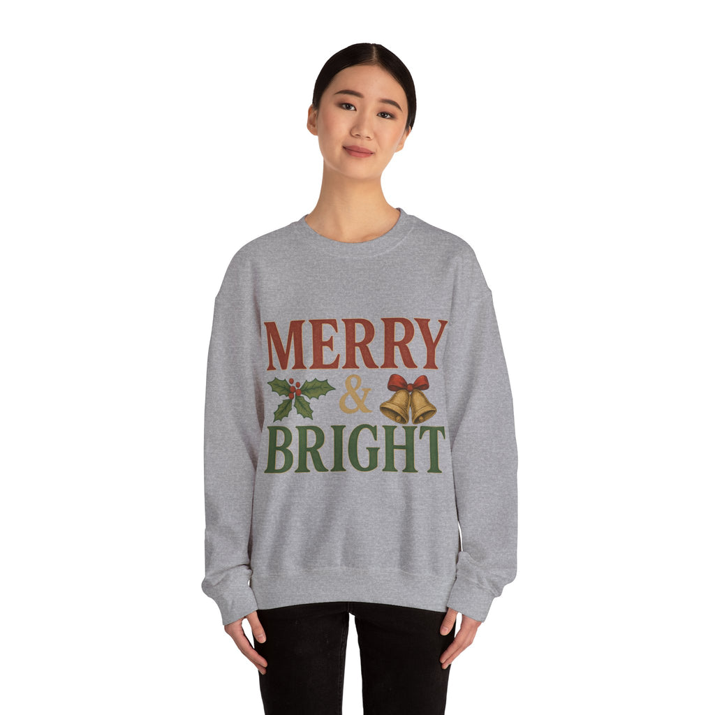 Merry & Bright Crewneck Sweatshirt – Cozy Holiday Pullover, Unisex Christmas Sweater, Warm Winter Gift for Friends & Family