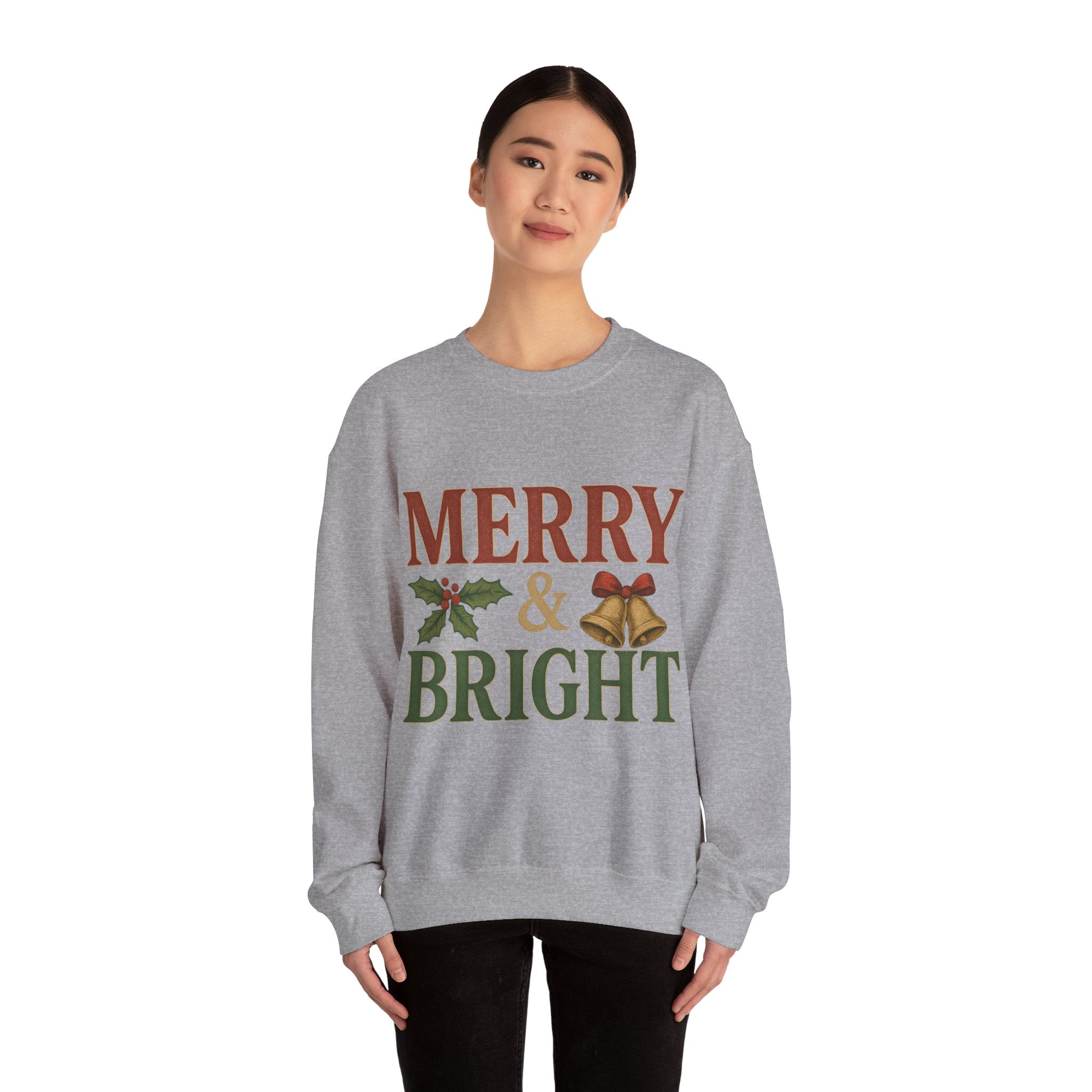 Merry & Bright Crewneck Sweatshirt – Cozy Holiday Pullover, Unisex Christmas Sweater, Warm Winter Gift for Friends & Family
