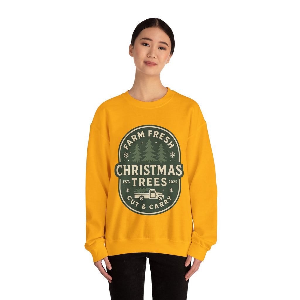 Farm Fresh Christmas Trees Sweatshirt, Cozy Holiday Apparel, Unisex Crewneck, Seasonal Gift, Christmas Sweater, Winter Wardrobe