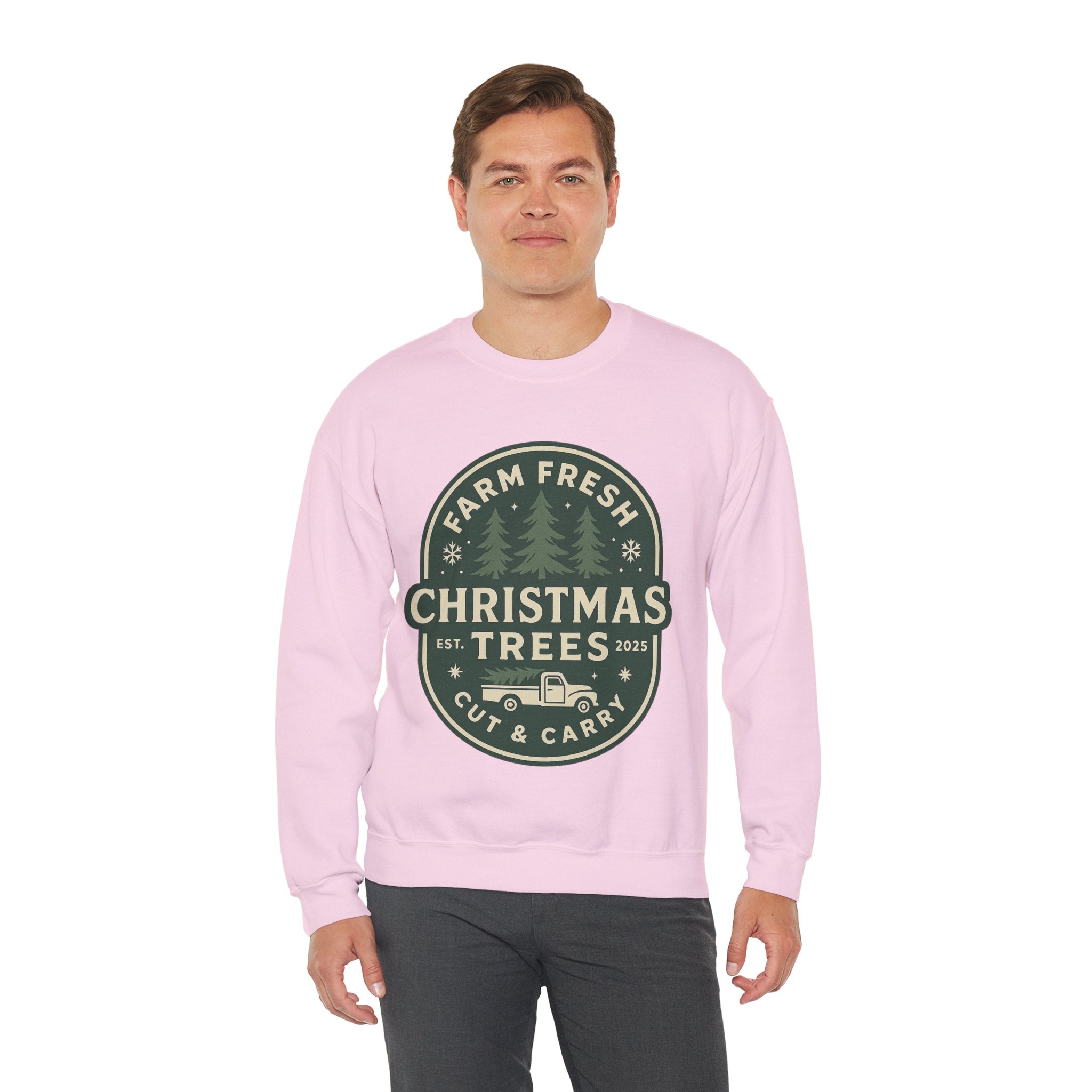 Farm Fresh Christmas Trees Sweatshirt, Cozy Holiday Apparel, Unisex Crewneck, Seasonal Gift, Christmas Sweater, Winter Wardrobe