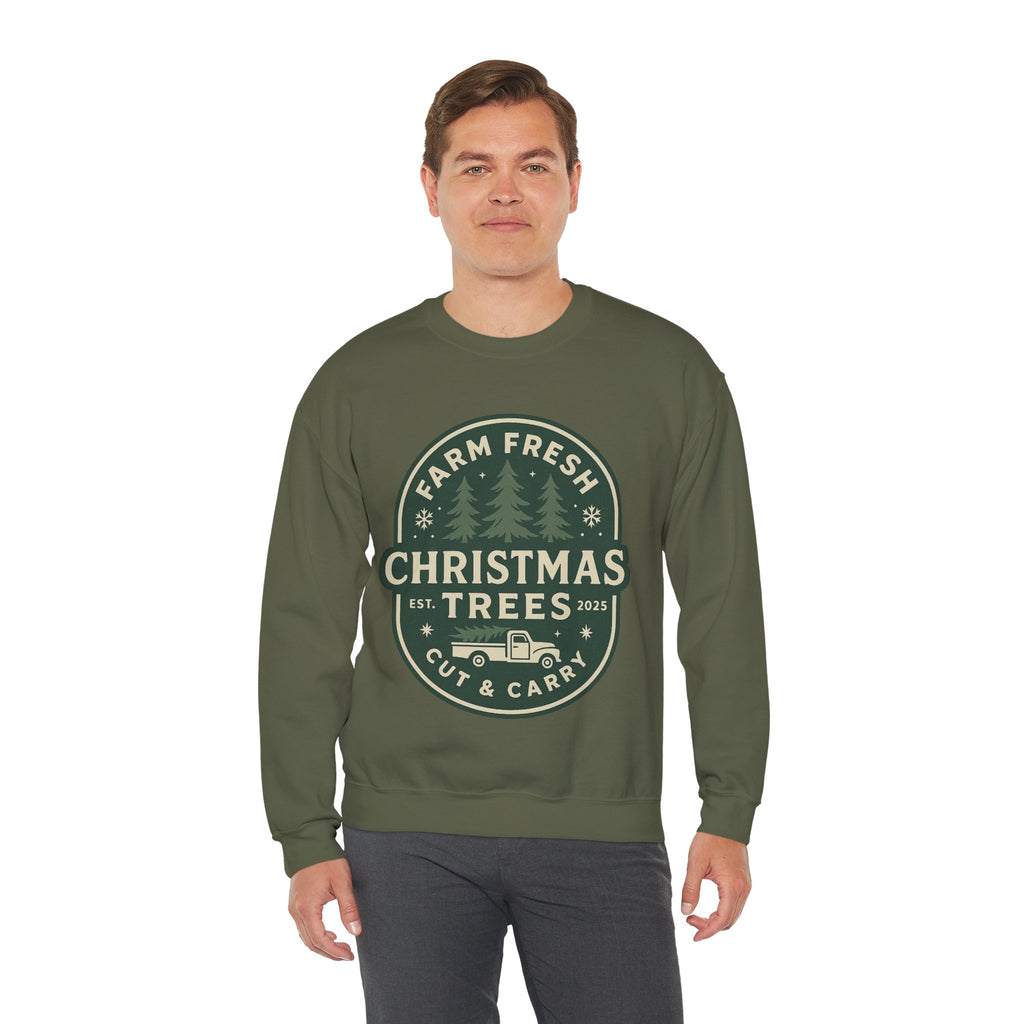 Farm Fresh Christmas Trees Sweatshirt, Cozy Holiday Apparel, Unisex Crewneck, Seasonal Gift, Christmas Sweater, Winter Wardrobe