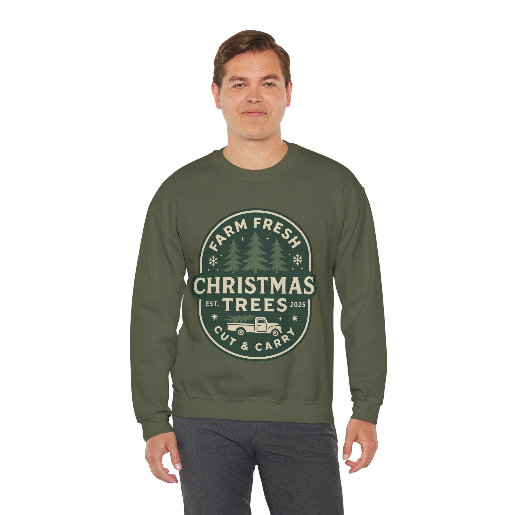 Farm Fresh Christmas Trees Sweatshirt, Cozy Holiday Apparel, Unisex Crewneck, Seasonal Gift, Christmas Sweater, Winter Wardrobe