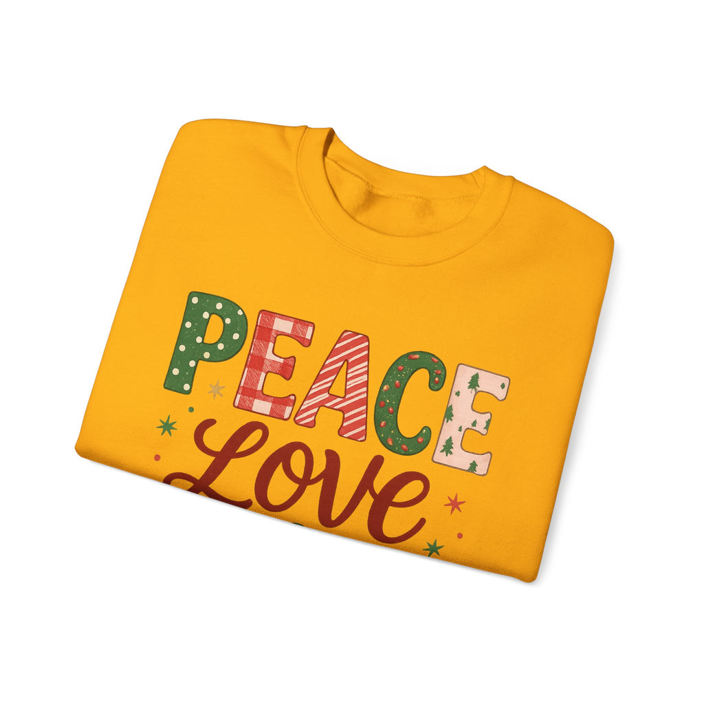 Peace, Love & Joy Christmas Sweatshirt – Festive Unisex Crewneck, Cozy Holiday Pullover, Positive Vibes Gift for Friends & Family
