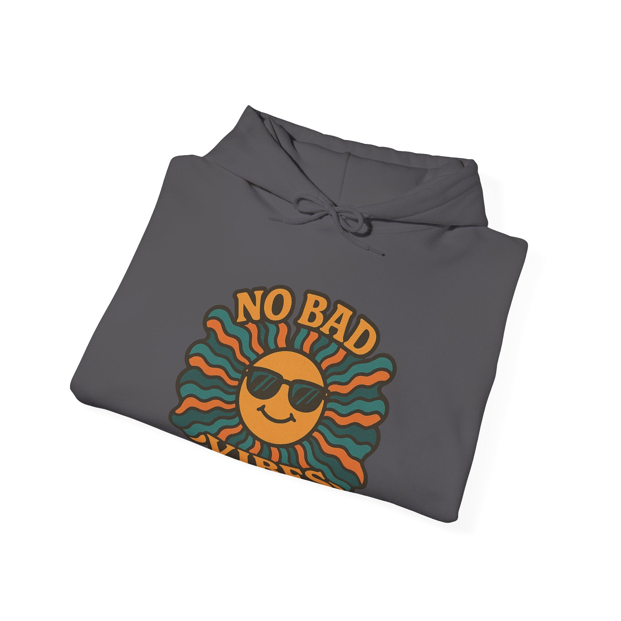 No Bad Vibes Hoodie – Unisex Pullover Sweatshirt, Cozy Positive Energy Hoodie, Retro Smiley Face, Chillwear Gift for Friends