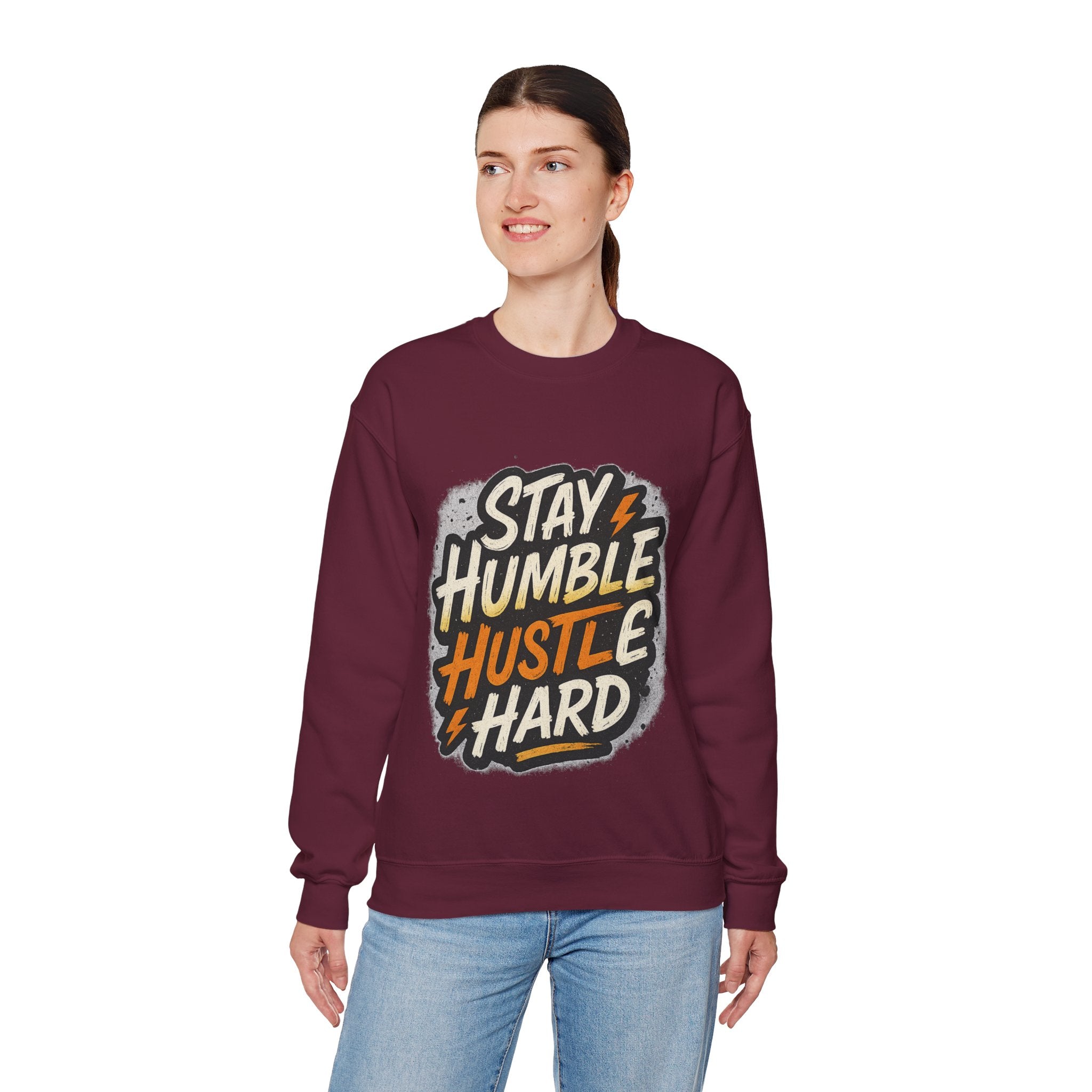 Stay Humble Hustle Hard Crewneck Sweatshirt | Motivational Unisex Sweatshirt | Inspirational Gift | Positive Quote Apparel