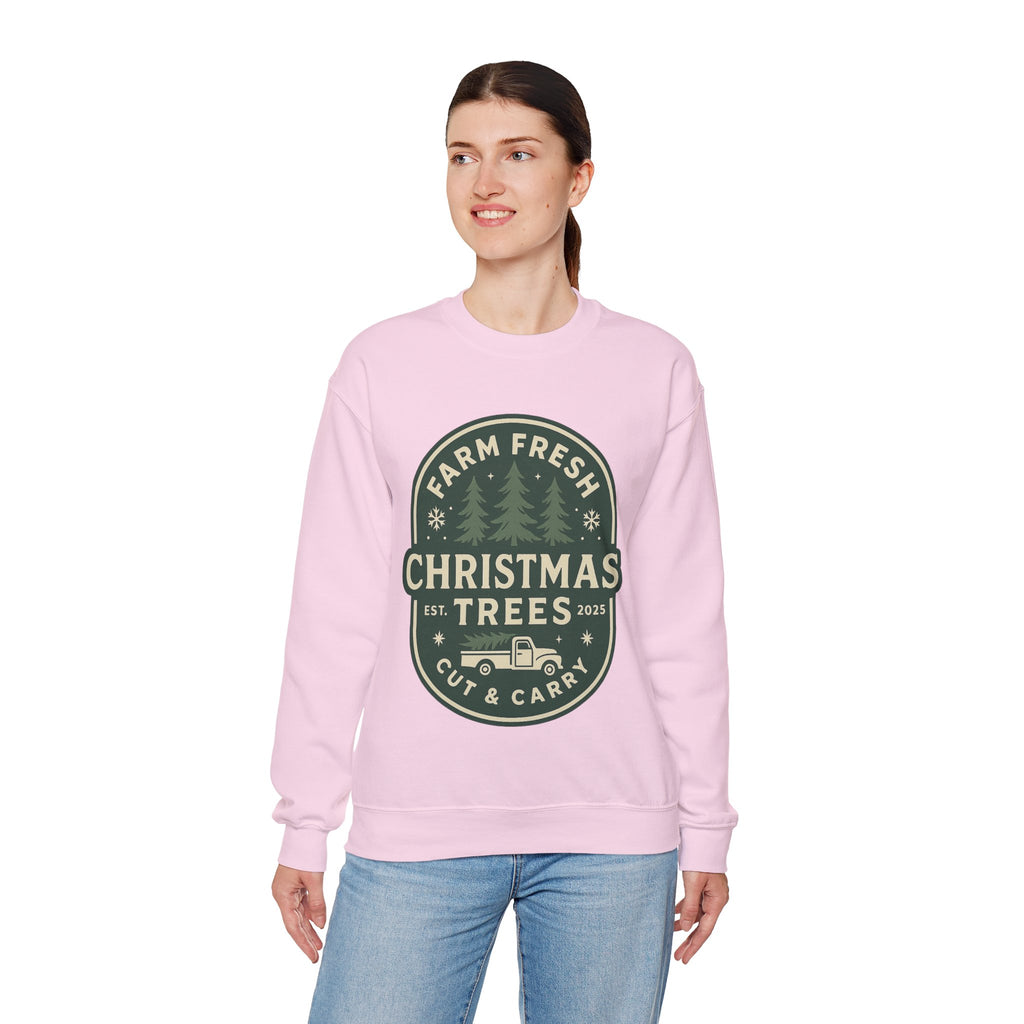 Farm Fresh Christmas Trees Sweatshirt, Cozy Holiday Apparel, Unisex Crewneck, Seasonal Gift, Christmas Sweater, Winter Wardrobe