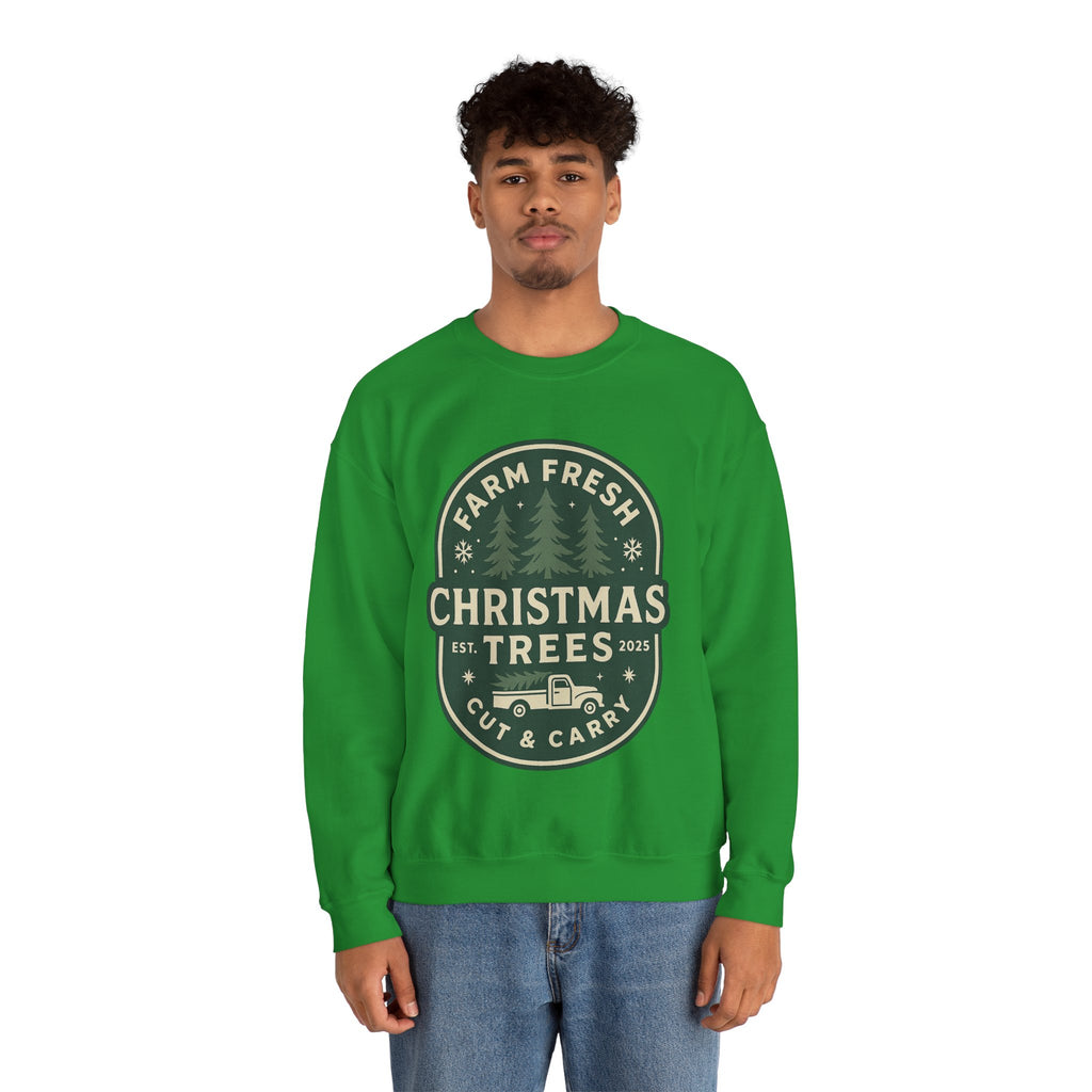 Farm Fresh Christmas Trees Sweatshirt, Cozy Holiday Apparel, Unisex Crewneck, Seasonal Gift, Christmas Sweater, Winter Wardrobe