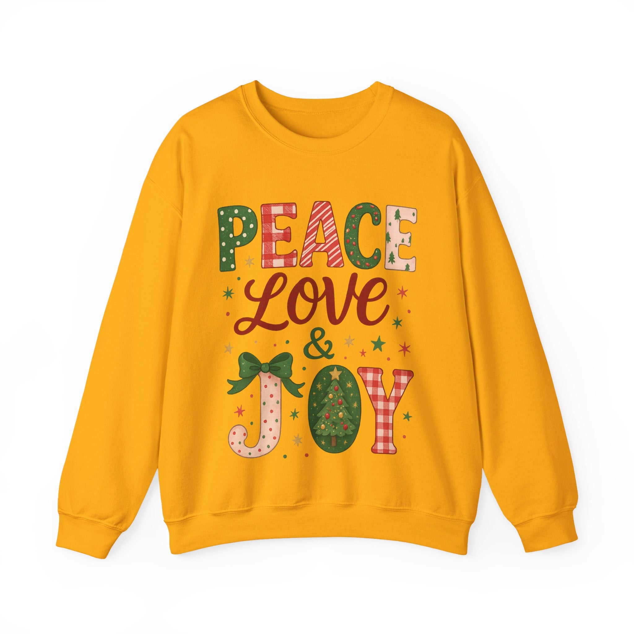 Peace, Love & Joy Christmas Sweatshirt – Festive Unisex Crewneck, Cozy Holiday Pullover, Positive Vibes Gift for Friends & Family