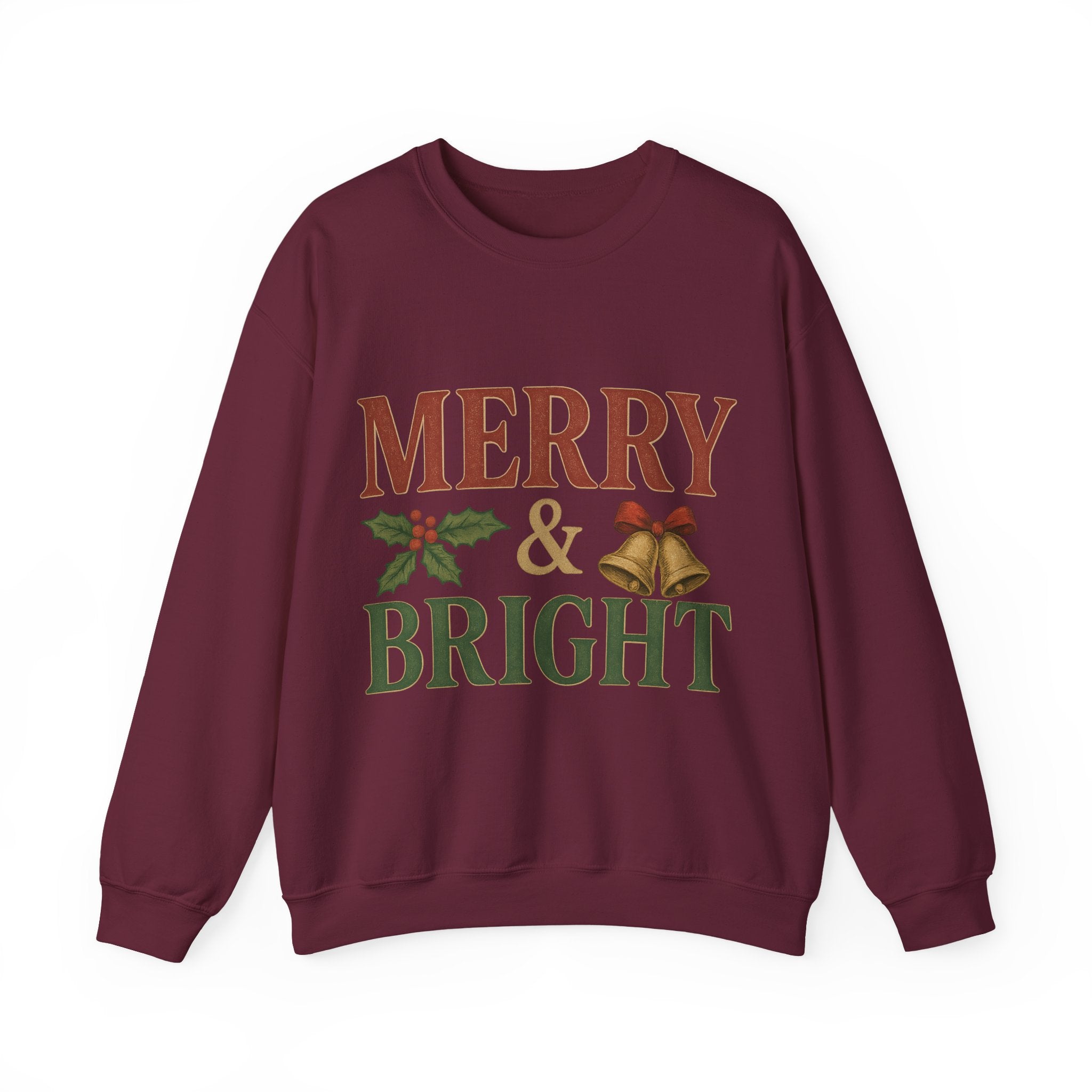 Merry & Bright Crewneck Sweatshirt – Cozy Holiday Pullover, Unisex Christmas Sweater, Warm Winter Gift for Friends & Family
