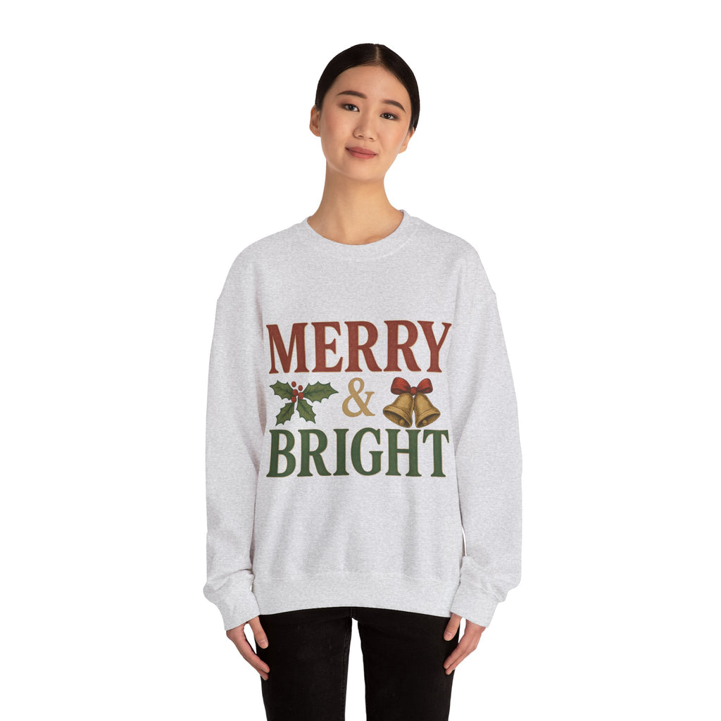 Merry & Bright Crewneck Sweatshirt – Cozy Holiday Pullover, Unisex Christmas Sweater, Warm Winter Gift for Friends & Family