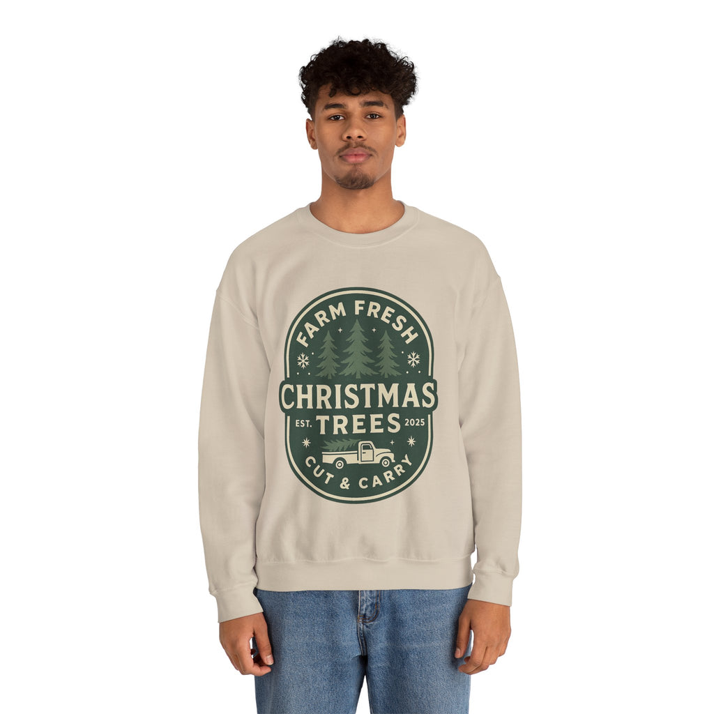 Farm Fresh Christmas Trees Sweatshirt, Cozy Holiday Apparel, Unisex Crewneck, Seasonal Gift, Christmas Sweater, Winter Wardrobe