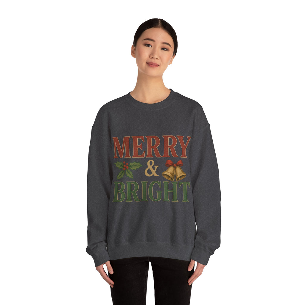 Merry & Bright Crewneck Sweatshirt – Cozy Holiday Pullover, Unisex Christmas Sweater, Warm Winter Gift for Friends & Family