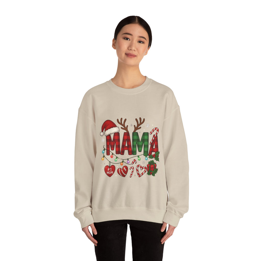 Festive Mama Crewneck Sweatshirt, Christmas Gift for Mom, Holiday Apparel, Merry Mama Sweater, Cozy Family Wear