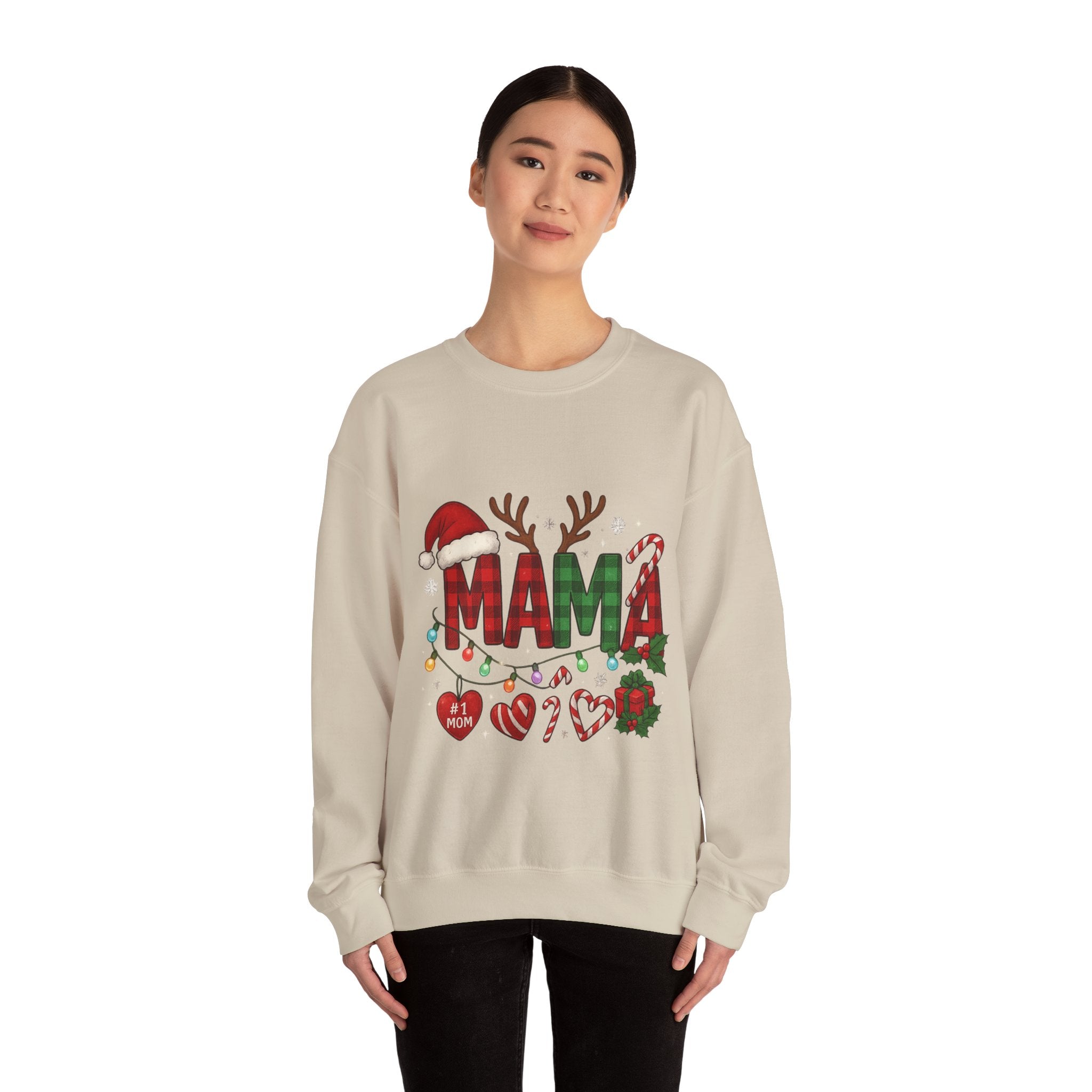 Festive Mama Crewneck Sweatshirt, Christmas Gift for Mom, Holiday Apparel, Merry Mama Sweater, Cozy Family Wear