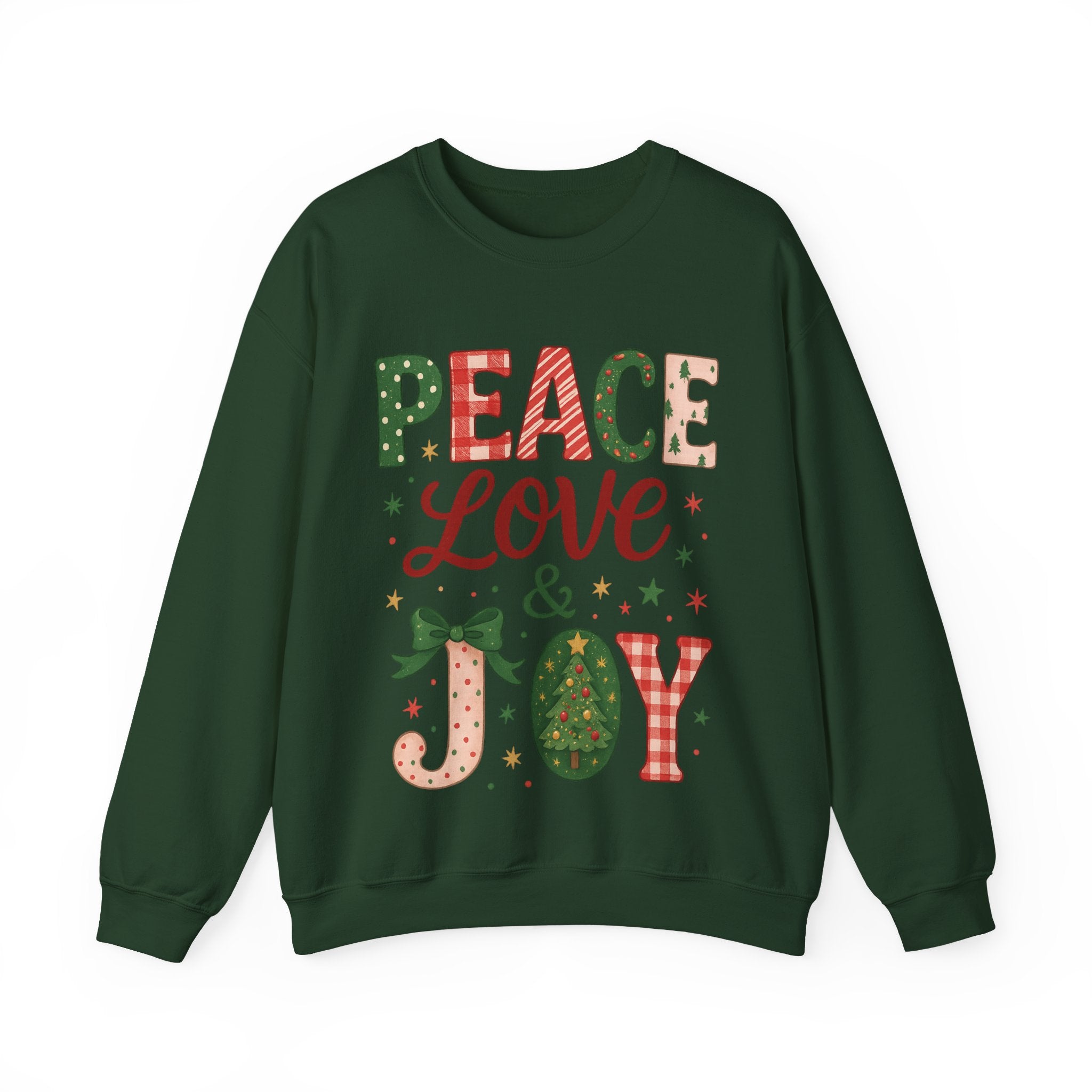 Peace, Love & Joy Christmas Sweatshirt – Festive Unisex Crewneck, Cozy Holiday Pullover, Positive Vibes Gift for Friends & Family