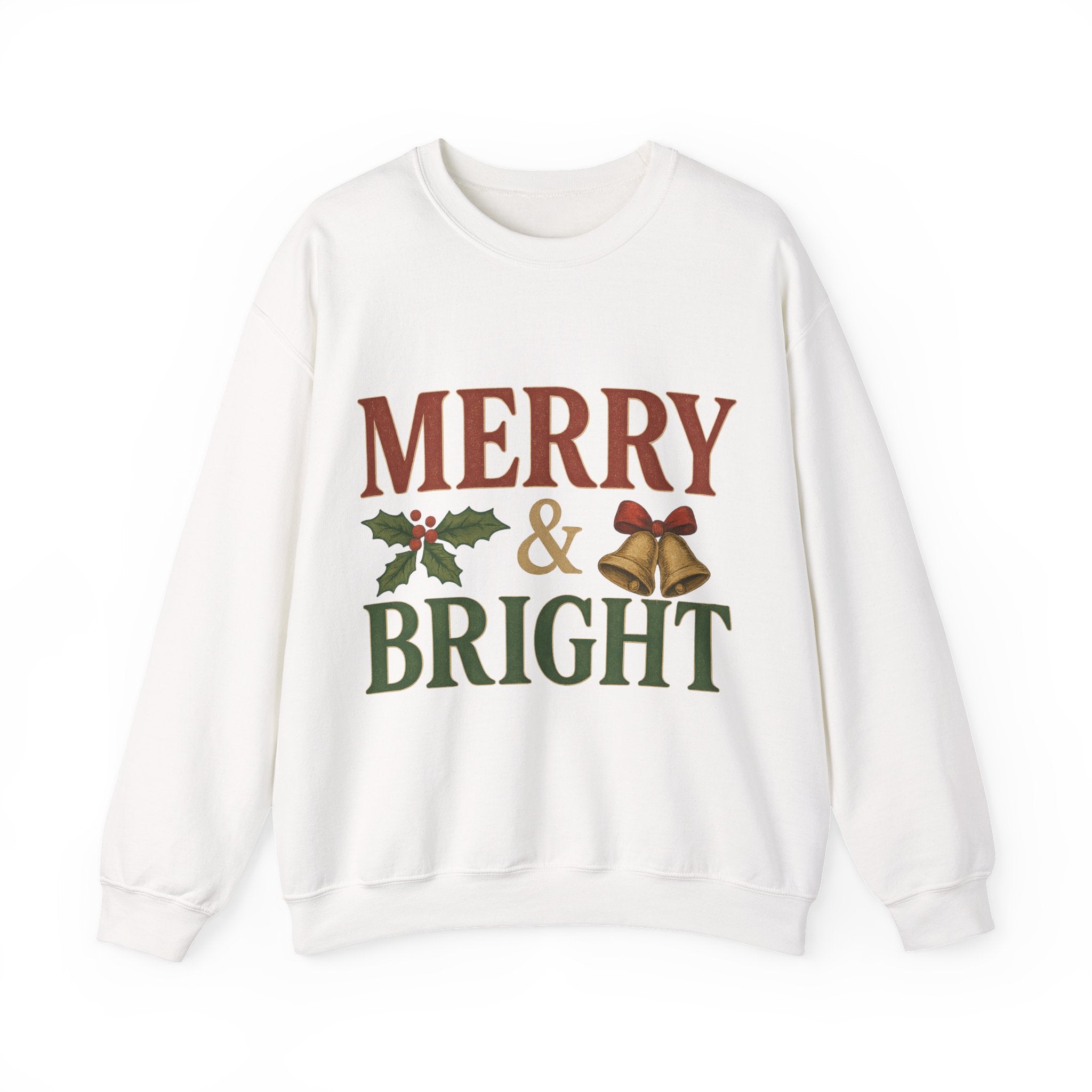 Merry & Bright Crewneck Sweatshirt – Cozy Holiday Pullover, Unisex Christmas Sweater, Warm Winter Gift for Friends & Family
