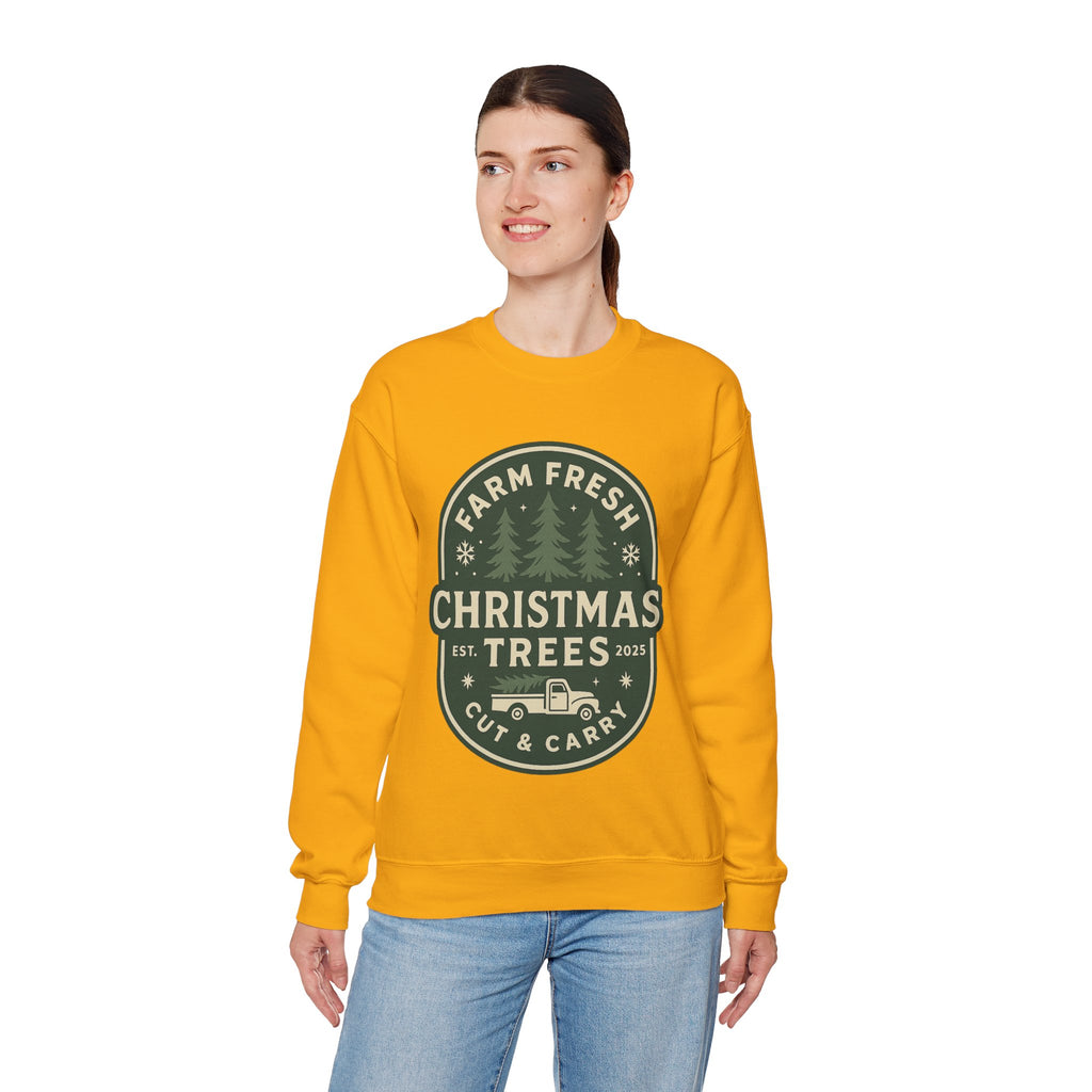 Farm Fresh Christmas Trees Sweatshirt, Cozy Holiday Apparel, Unisex Crewneck, Seasonal Gift, Christmas Sweater, Winter Wardrobe