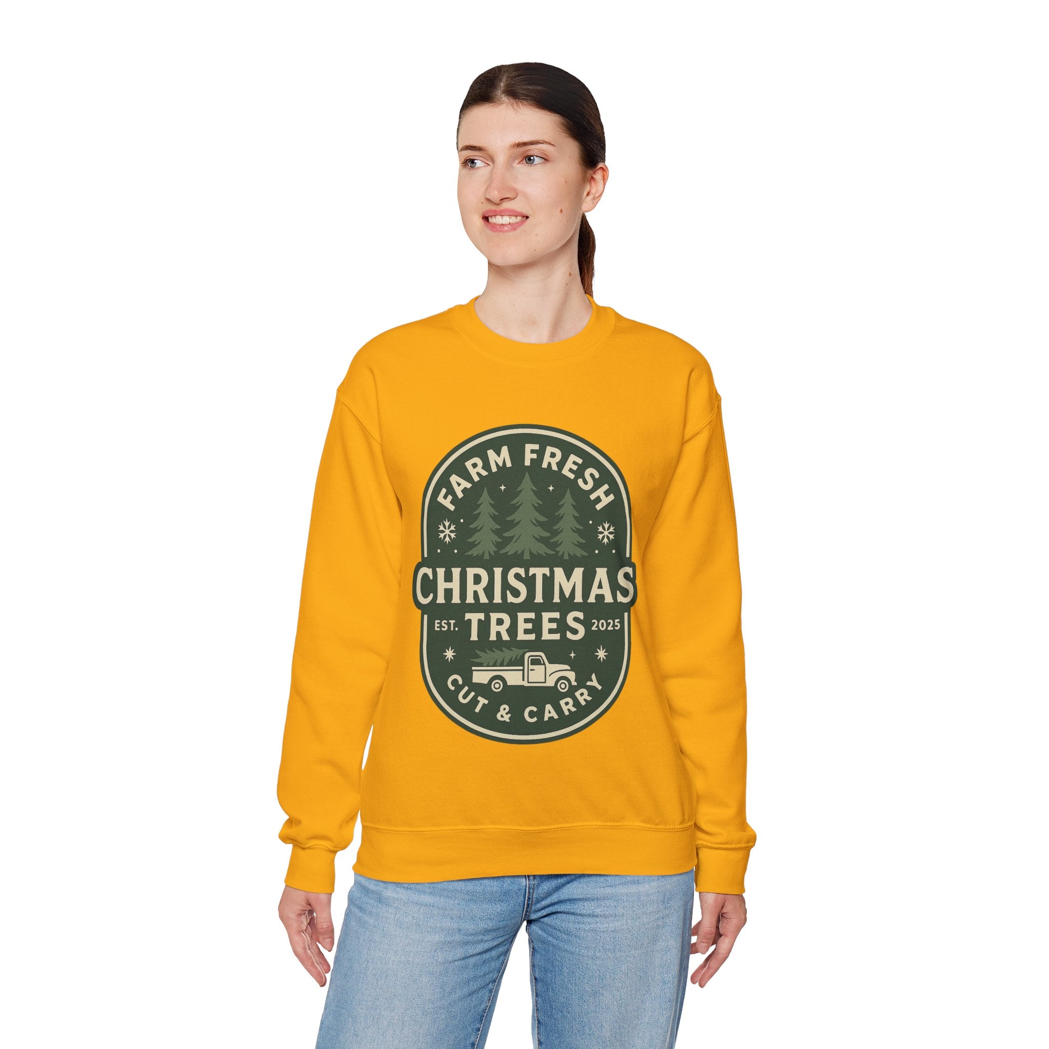 Farm Fresh Christmas Trees Sweatshirt, Cozy Holiday Apparel, Unisex Crewneck, Seasonal Gift, Christmas Sweater, Winter Wardrobe