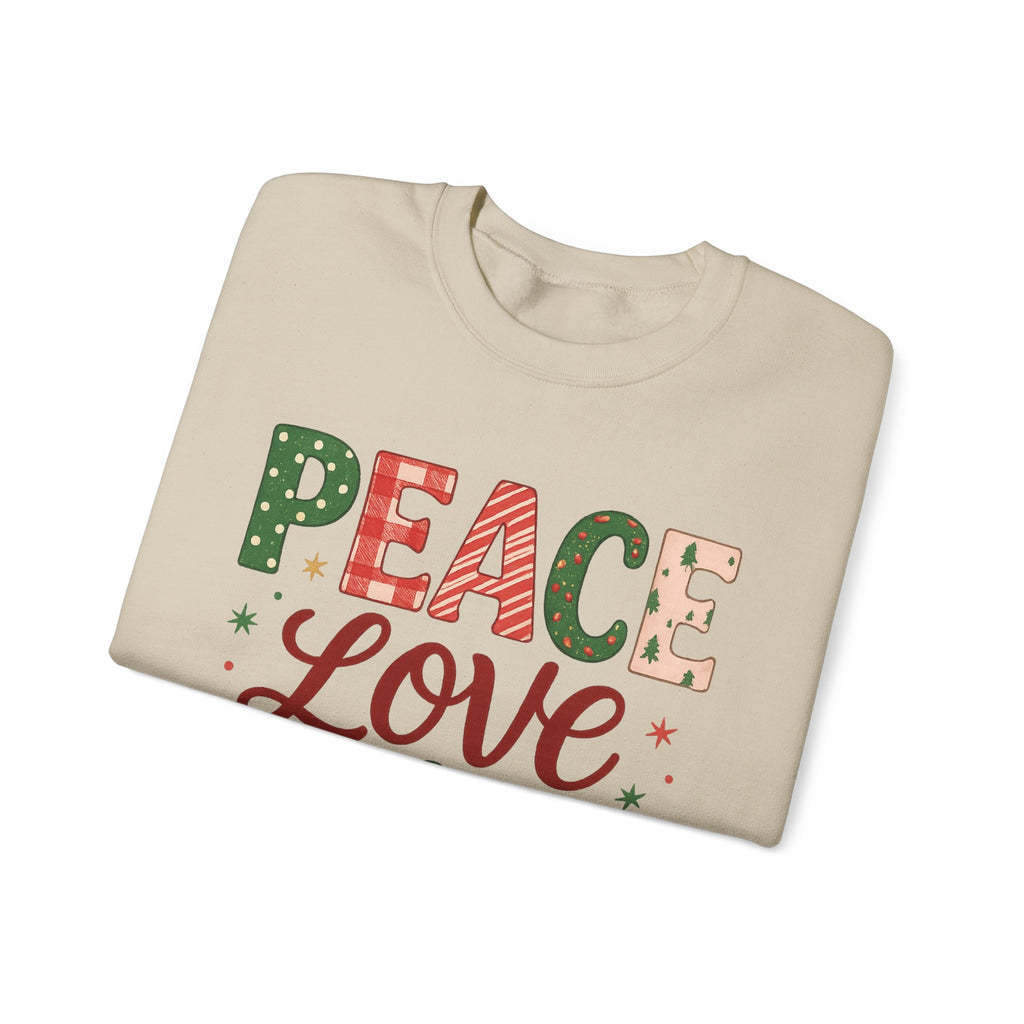 Peace, Love & Joy Christmas Sweatshirt – Festive Unisex Crewneck, Cozy Holiday Pullover, Positive Vibes Gift for Friends & Family