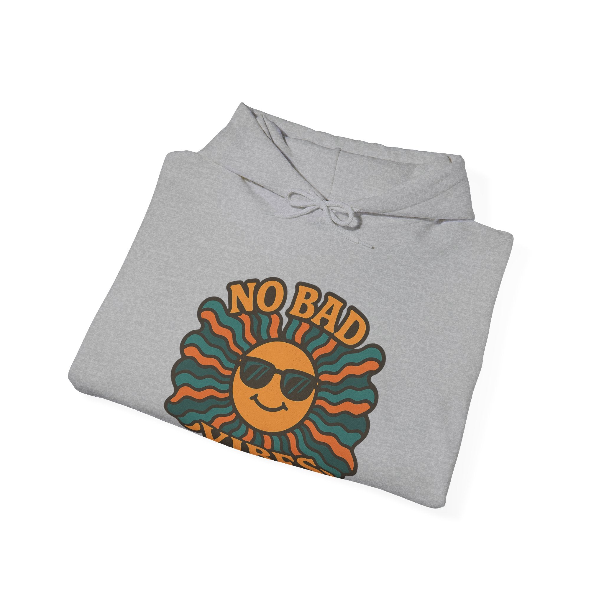 No Bad Vibes Hoodie – Unisex Pullover Sweatshirt, Cozy Positive Energy Hoodie, Retro Smiley Face, Chillwear Gift for Friends