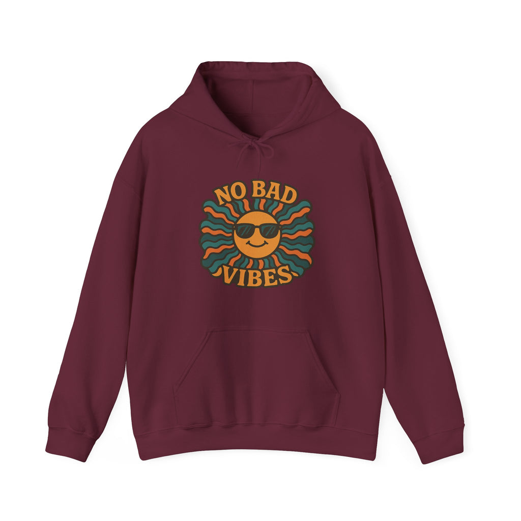 No Bad Vibes Hoodie – Unisex Pullover Sweatshirt, Cozy Positive Energy Hoodie, Retro Smiley Face, Chillwear Gift for Friends